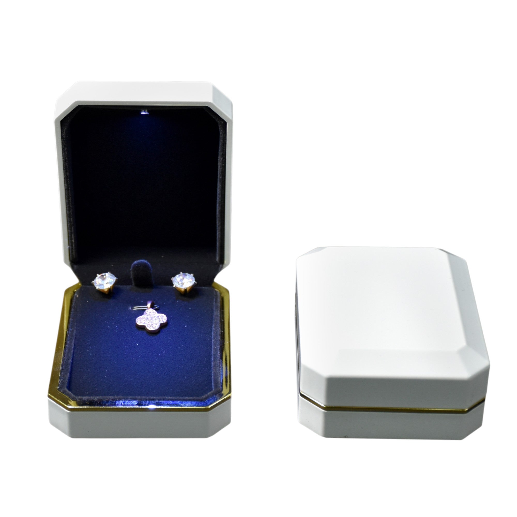 Glossy White Jewellery Boxes With Golden Border & LED Light.