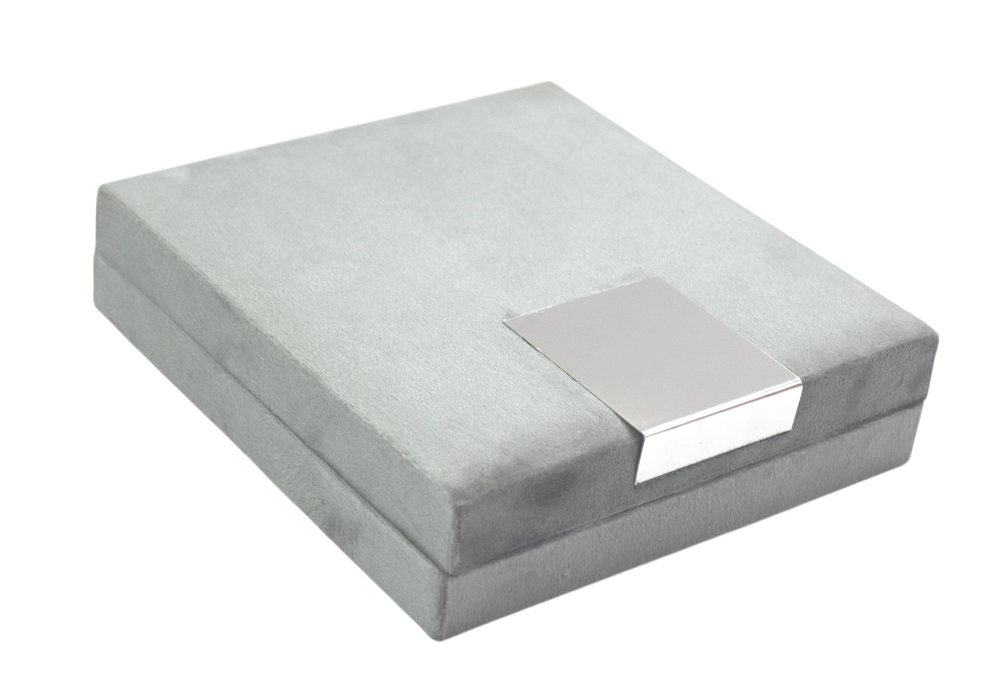 Grey Velvet Jewellery Box With Metal Plate & LED Light.
