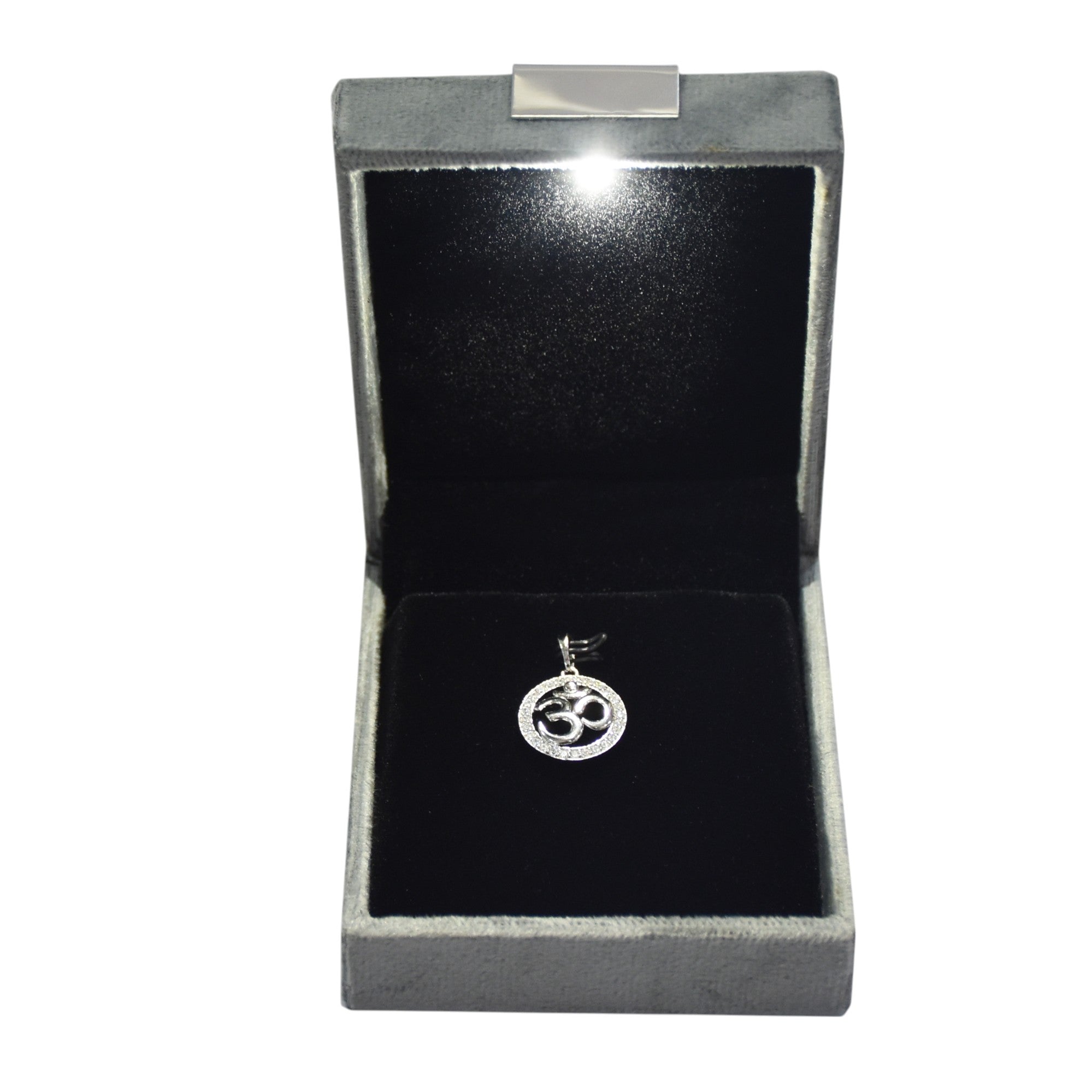 Grey Velvet Jewellery Box With Metal Plate & LED Light.