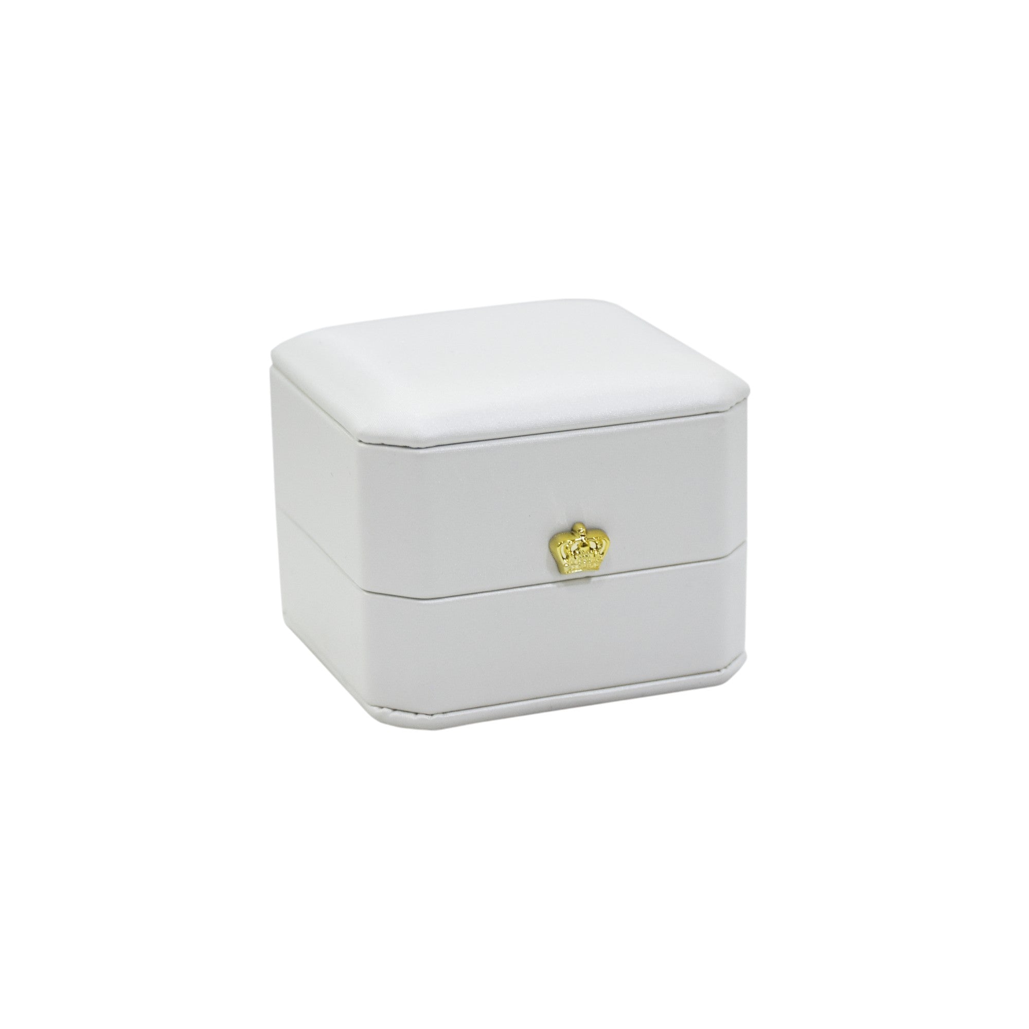 Vegan Letaher White Ring Box with Metal Border.