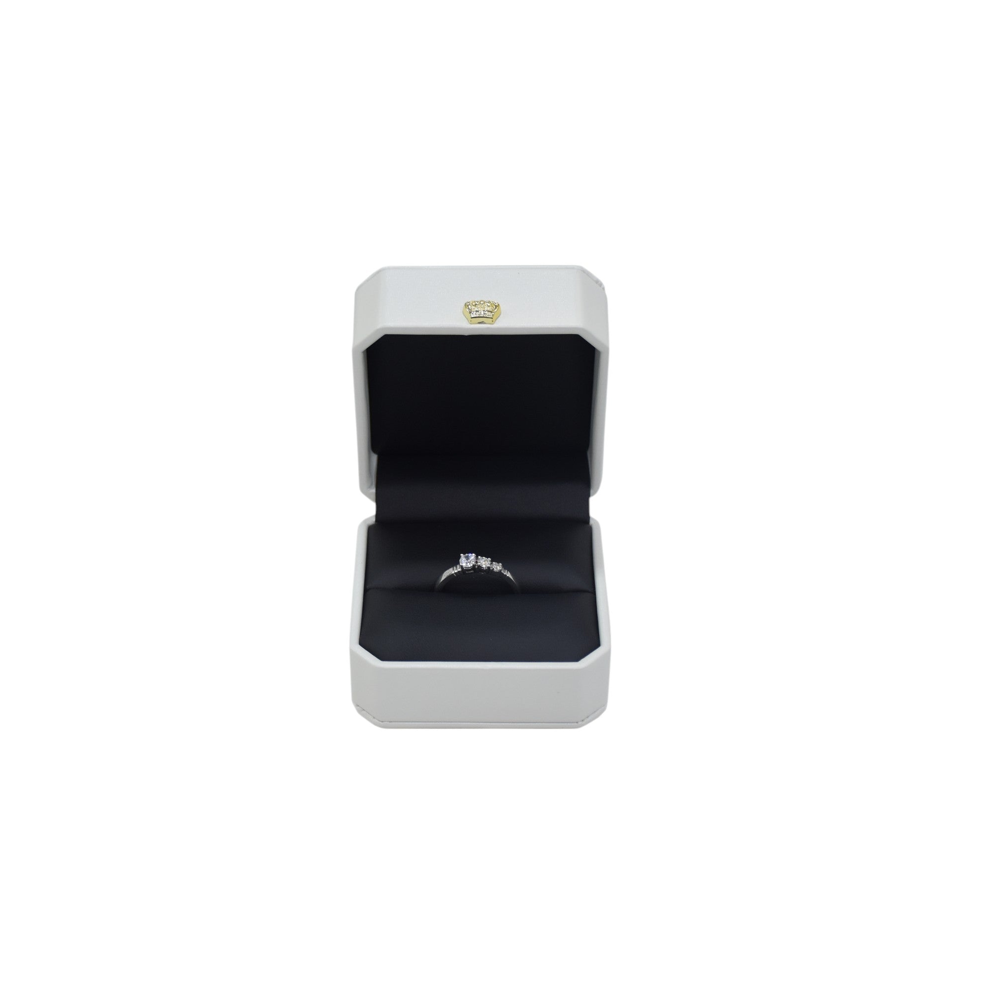 Vegan Letaher White Ring Box with Metal Border.