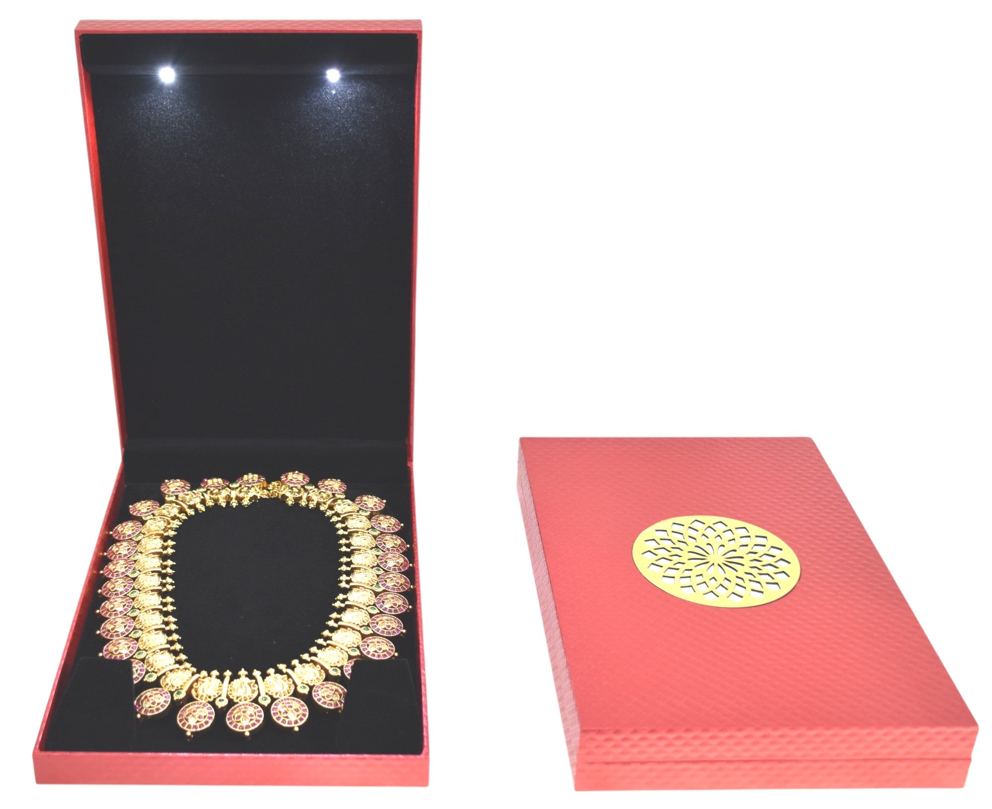 New Red Jewellery Box With Laser Cut Design & LED Light.