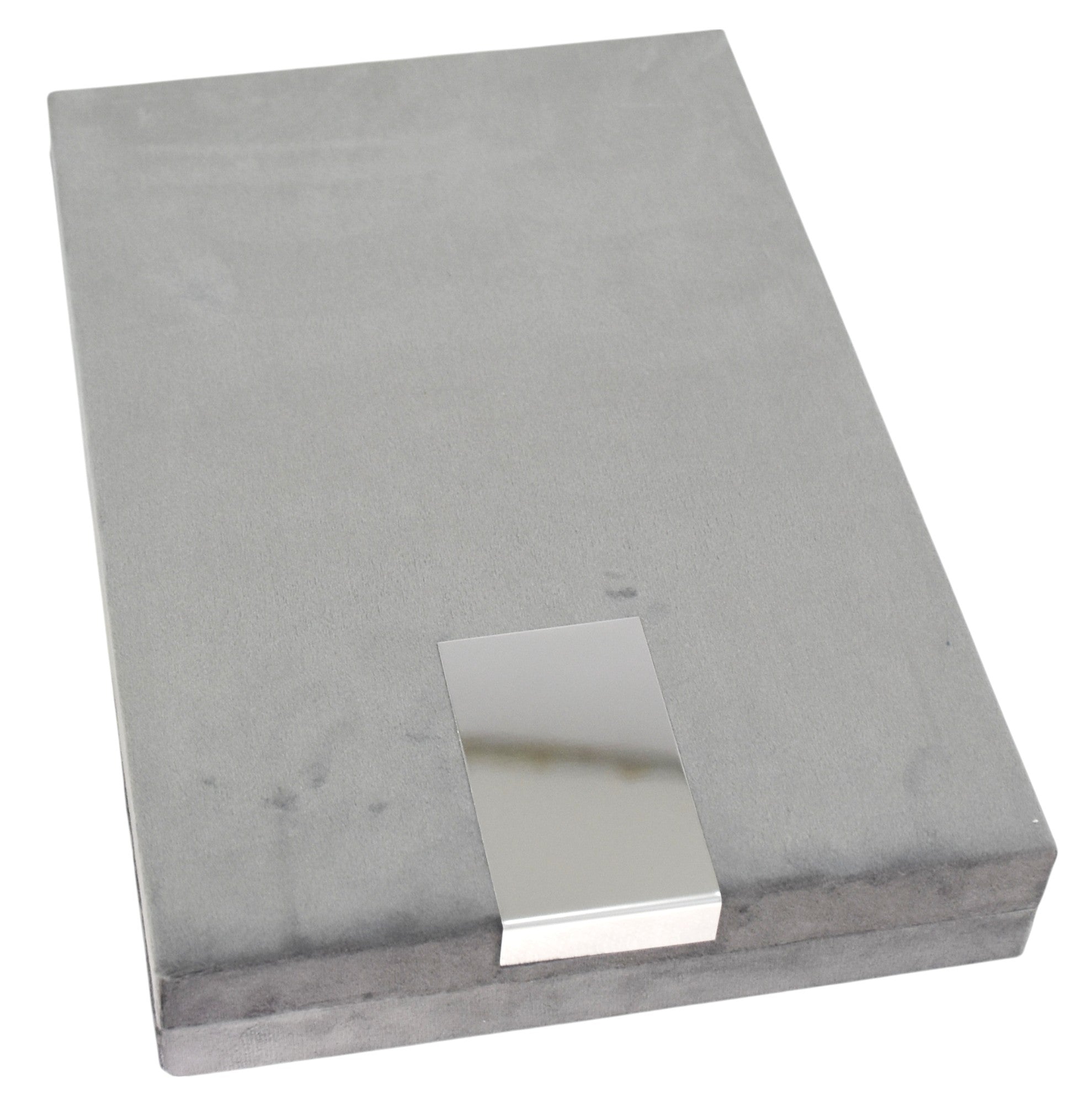 Grey Velvet Jewellery Box With Metal Plate & LED Light.