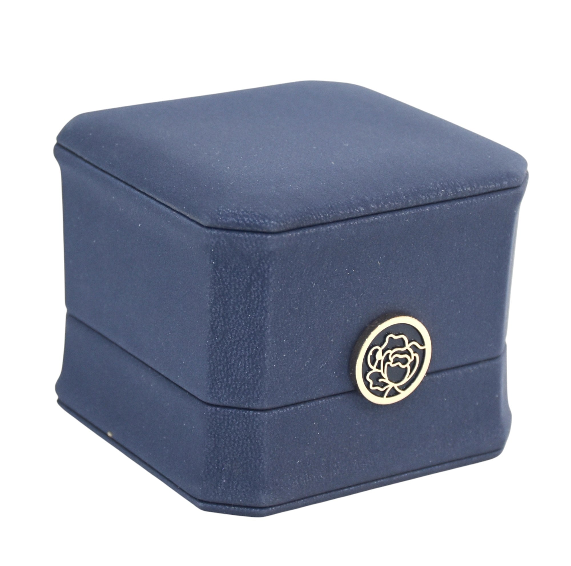 PU Finish Jewelry Ring Box With Stylish Golden Round Button 3x3x2.25"