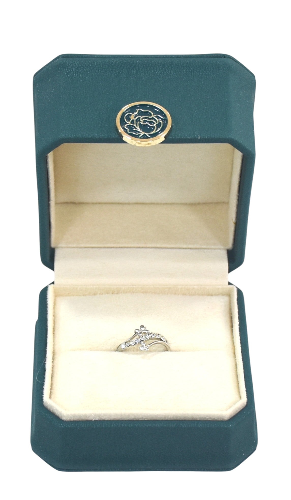 PU Finish Jewelry Ring Box With Stylish Golden Round Button 3x3x2.25"