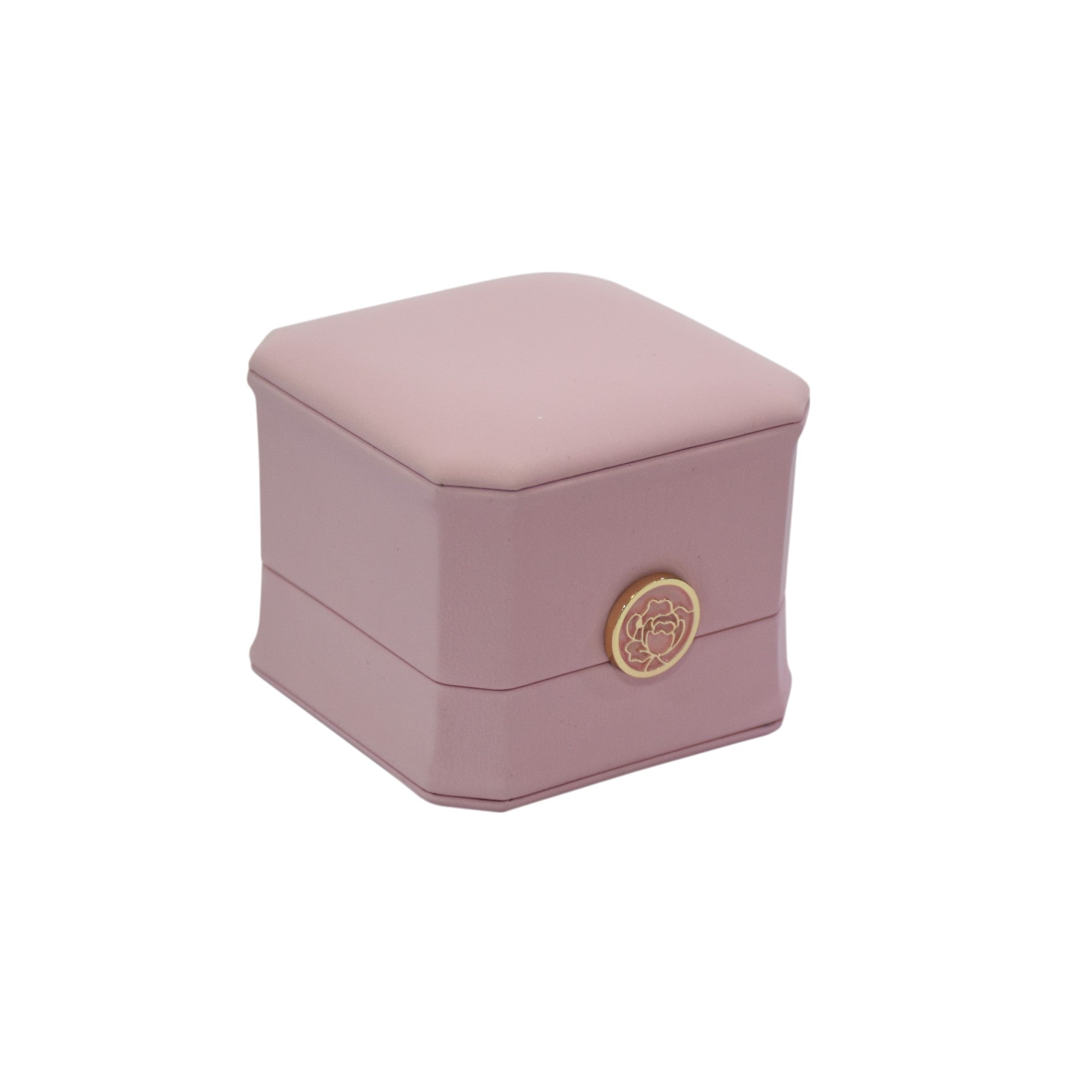 PU Finish Jewelry Ring Box With Stylish Golden Round Button 3x3x2.25"