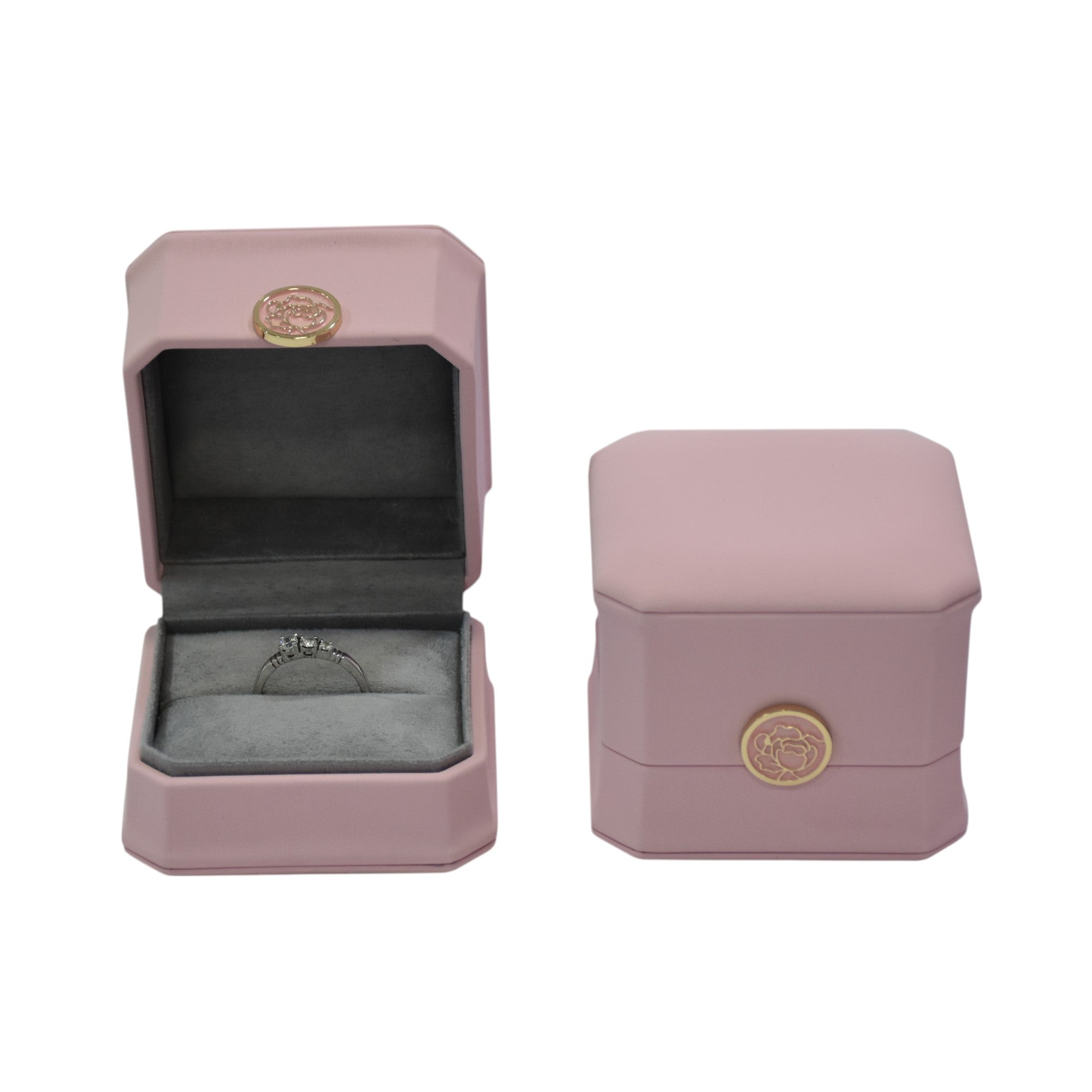 PU Finish Jewelry Ring Box With Stylish Golden Round Button 3x3x2.25"