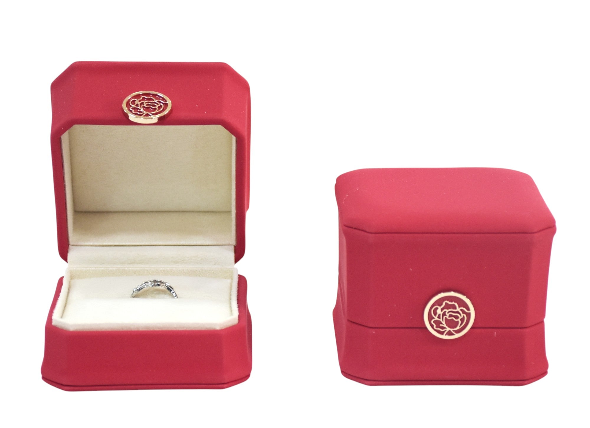 PU Finish Jewelry Ring Box With Stylish Golden Round Button 3x3x2.25"