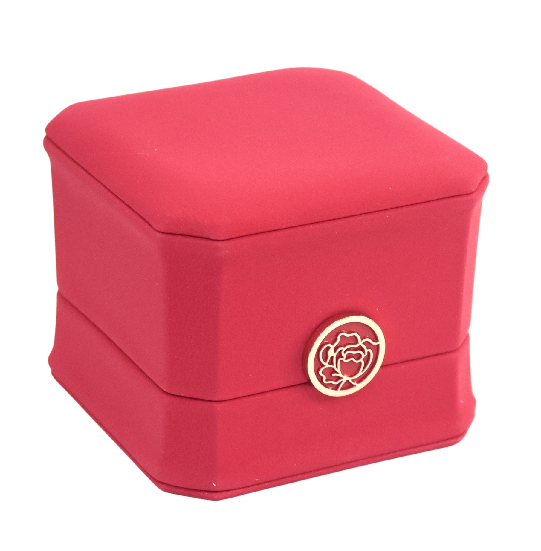 PU Finish Jewelry Ring Box With Stylish Golden Round Button 3x3x2.25"
