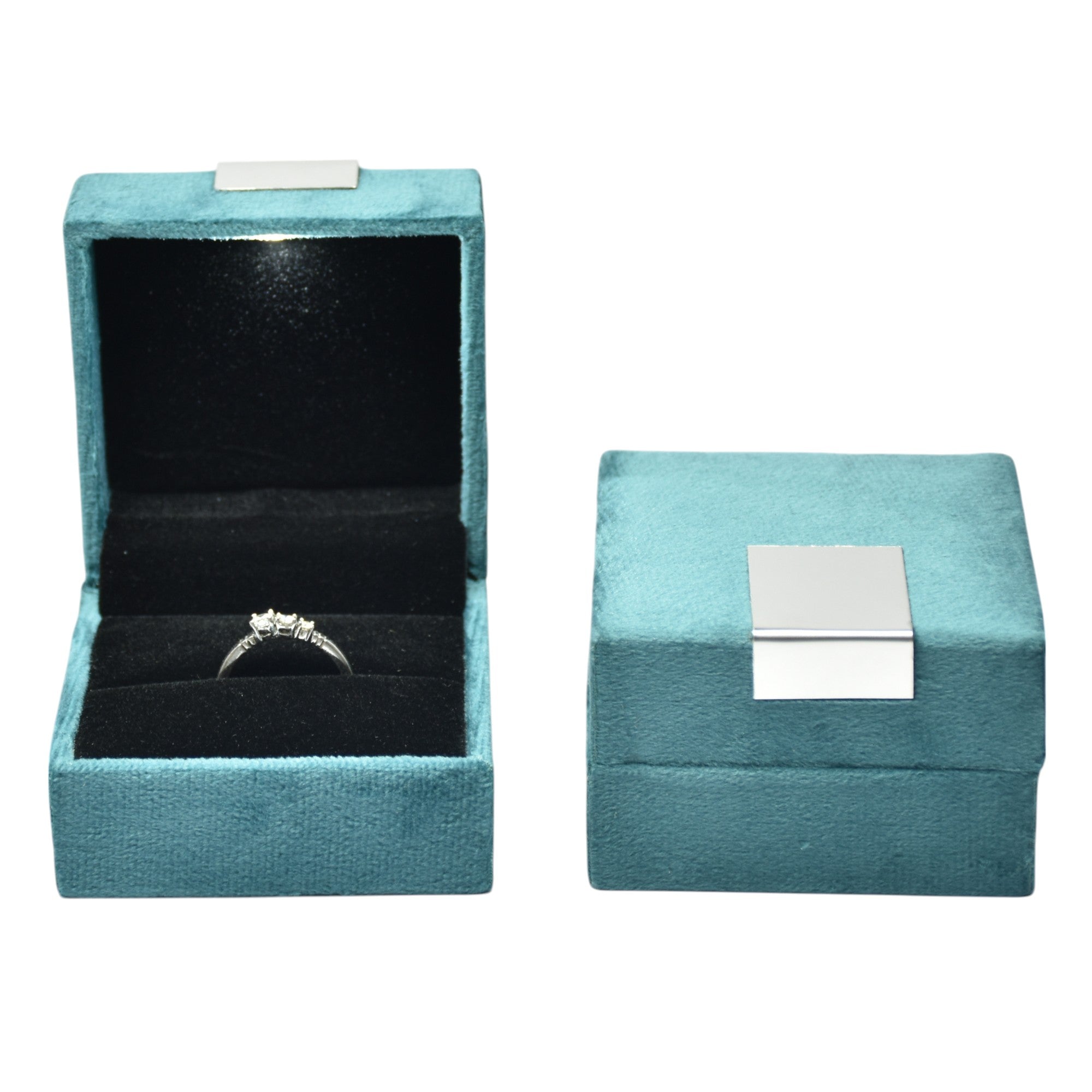 Green Velvet Jewellery Box With Metal Plate & LED Light.