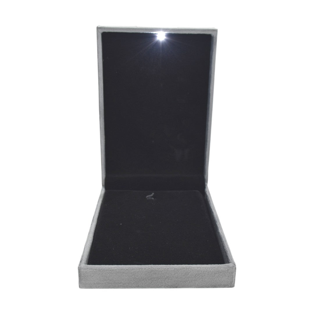 Grey Velvet Jewellery Box With Metal Plate & LED Light.