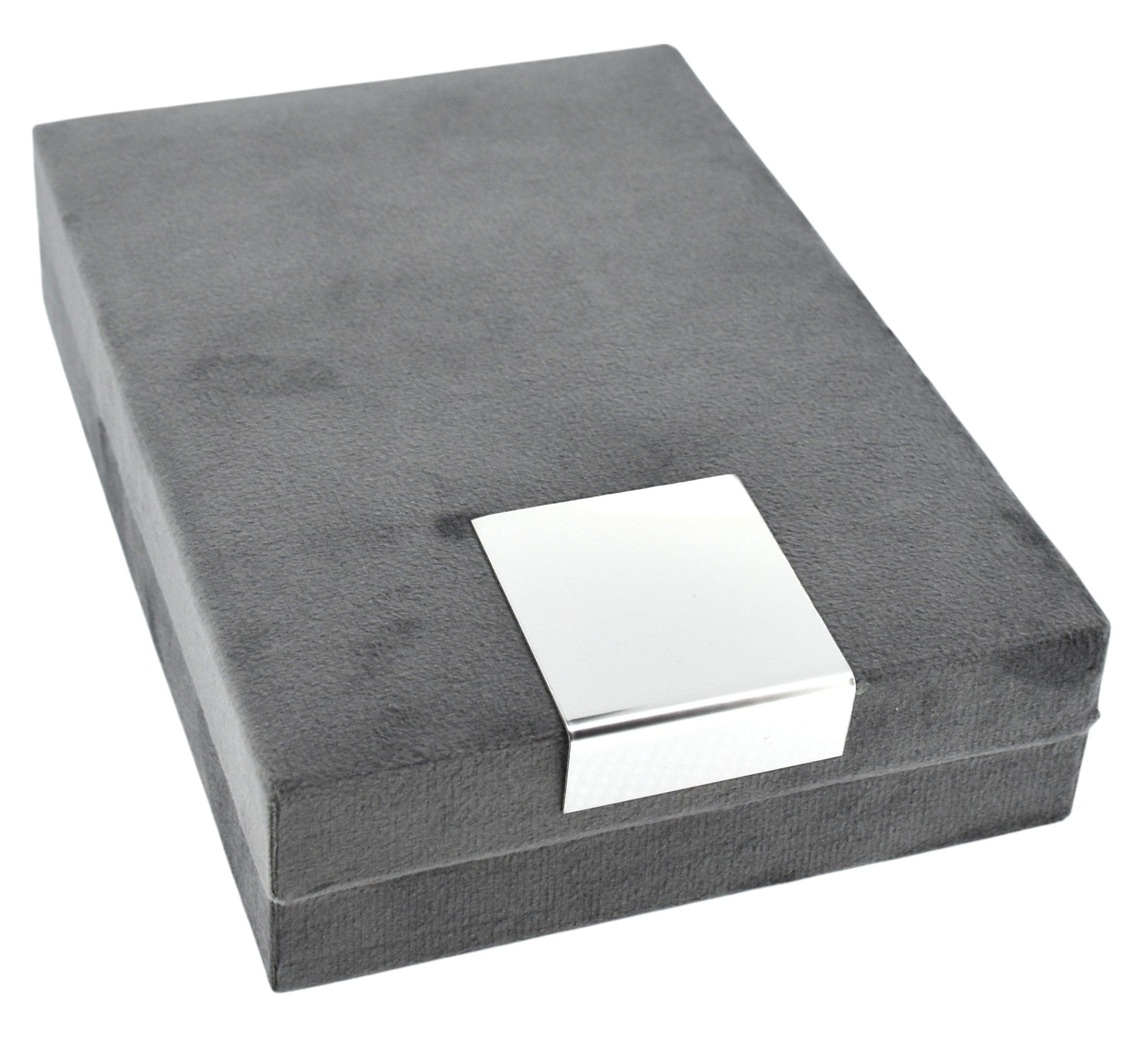 Grey Velvet Jewellery Box With Metal Plate & LED Light.