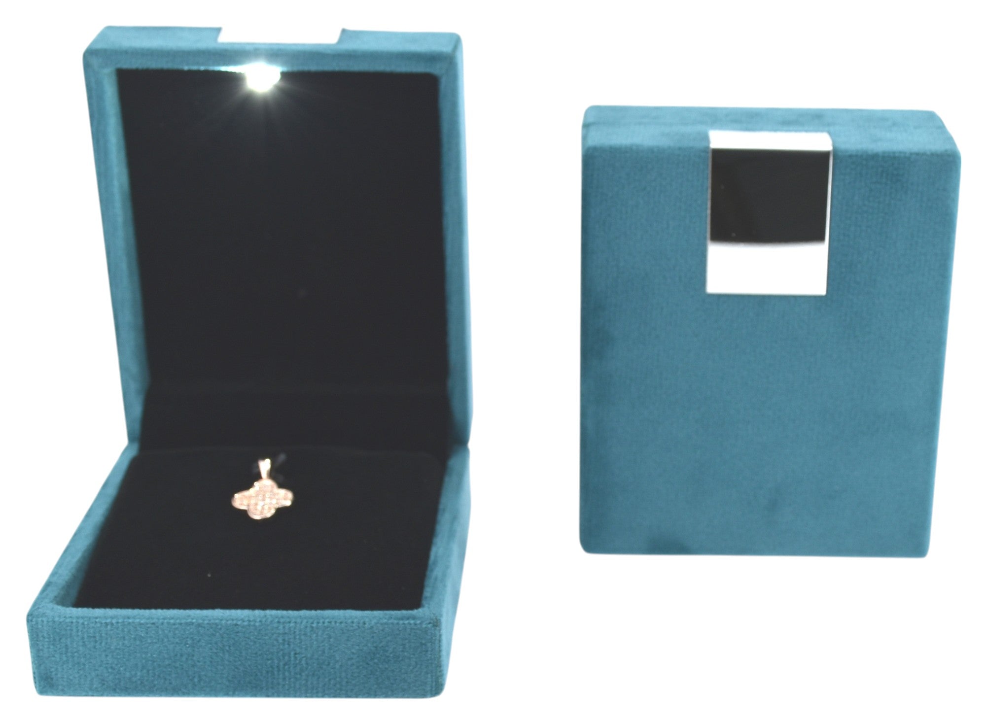 Green Velvet Jewellery Box With Metal Plate & LED Light.