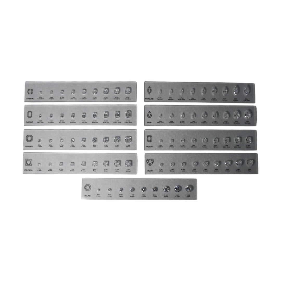 Cubic Zircon Sizing Scale in black magnetic box (0.30 ct - 5.00ct)