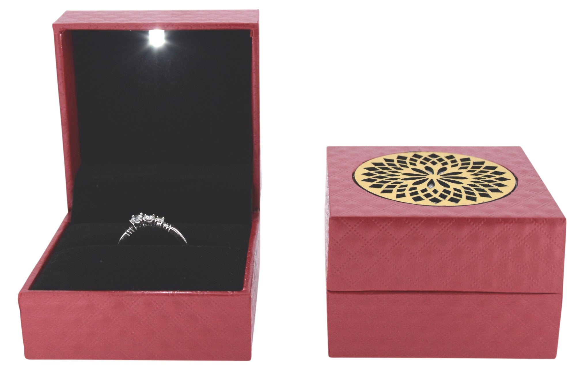 New Red Jewellery Box With Laser Cut Design & LED Light.