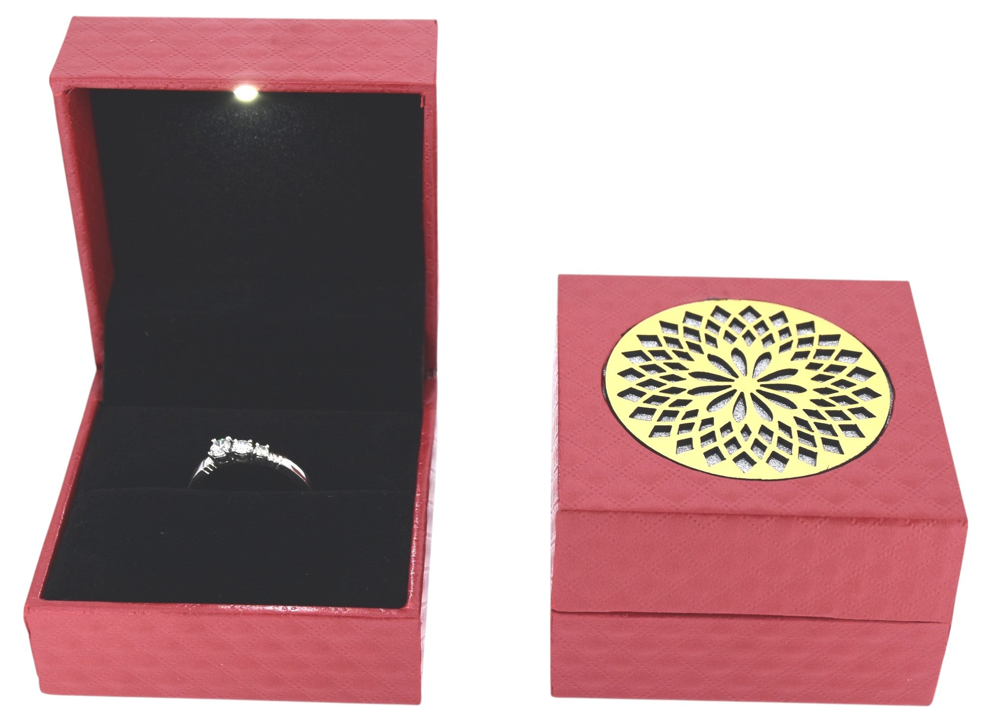 New Red Jewellery Box With Laser Cut Design & LED Light.