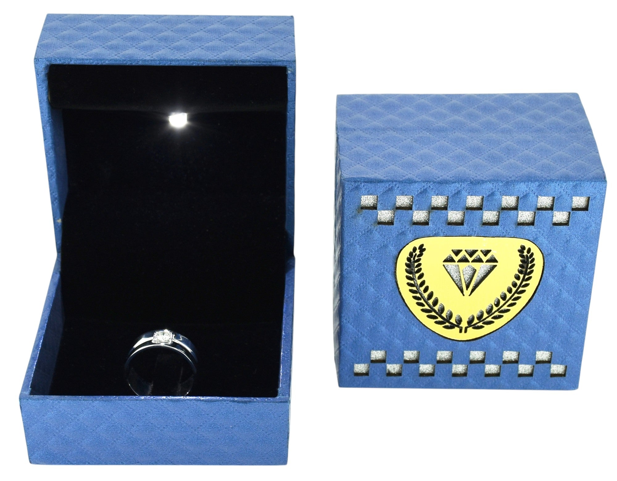 Blue Jewellery Box With Laser Cut Design & LED Light.