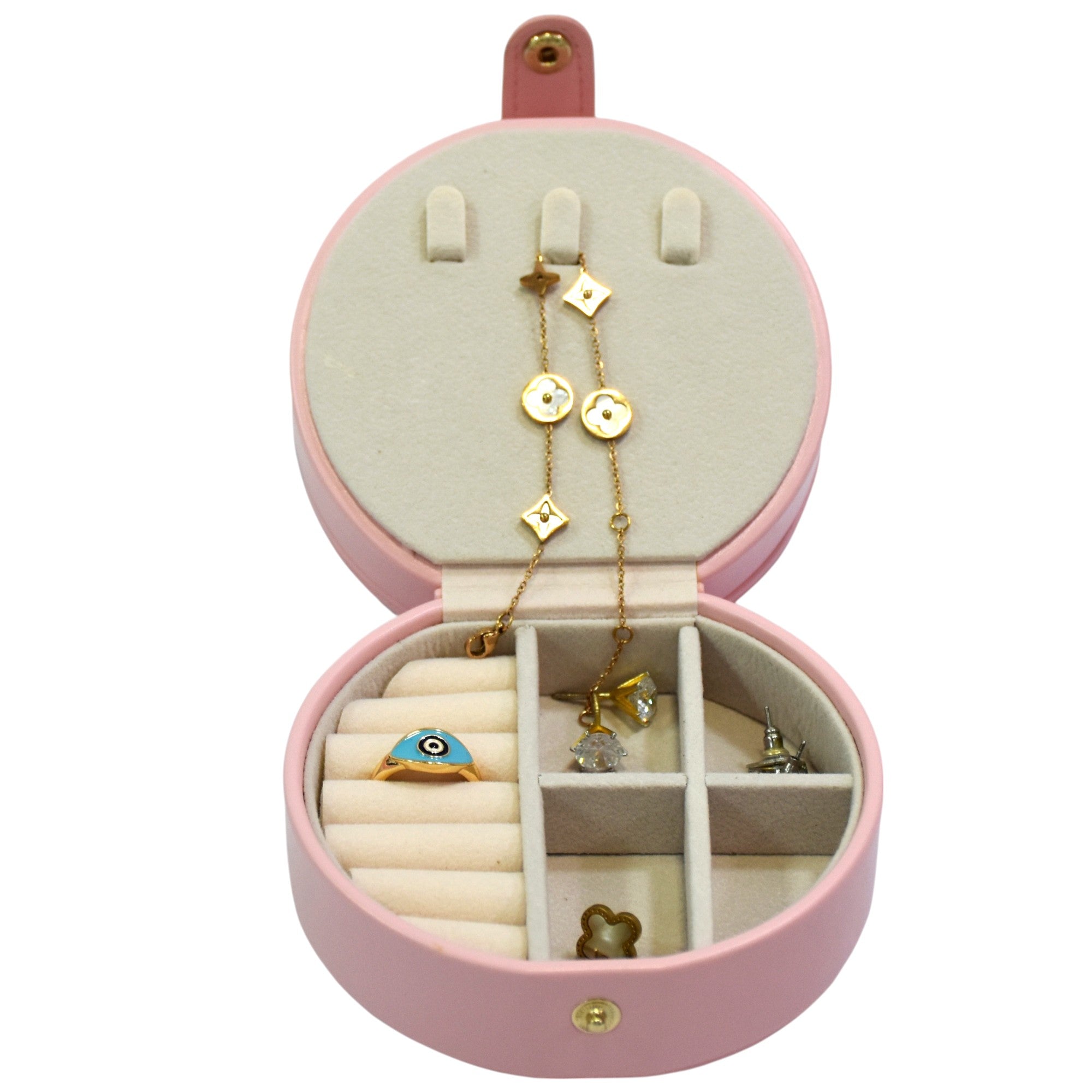 Two Layered Round Portable Jewellery Organiser with Mirror.