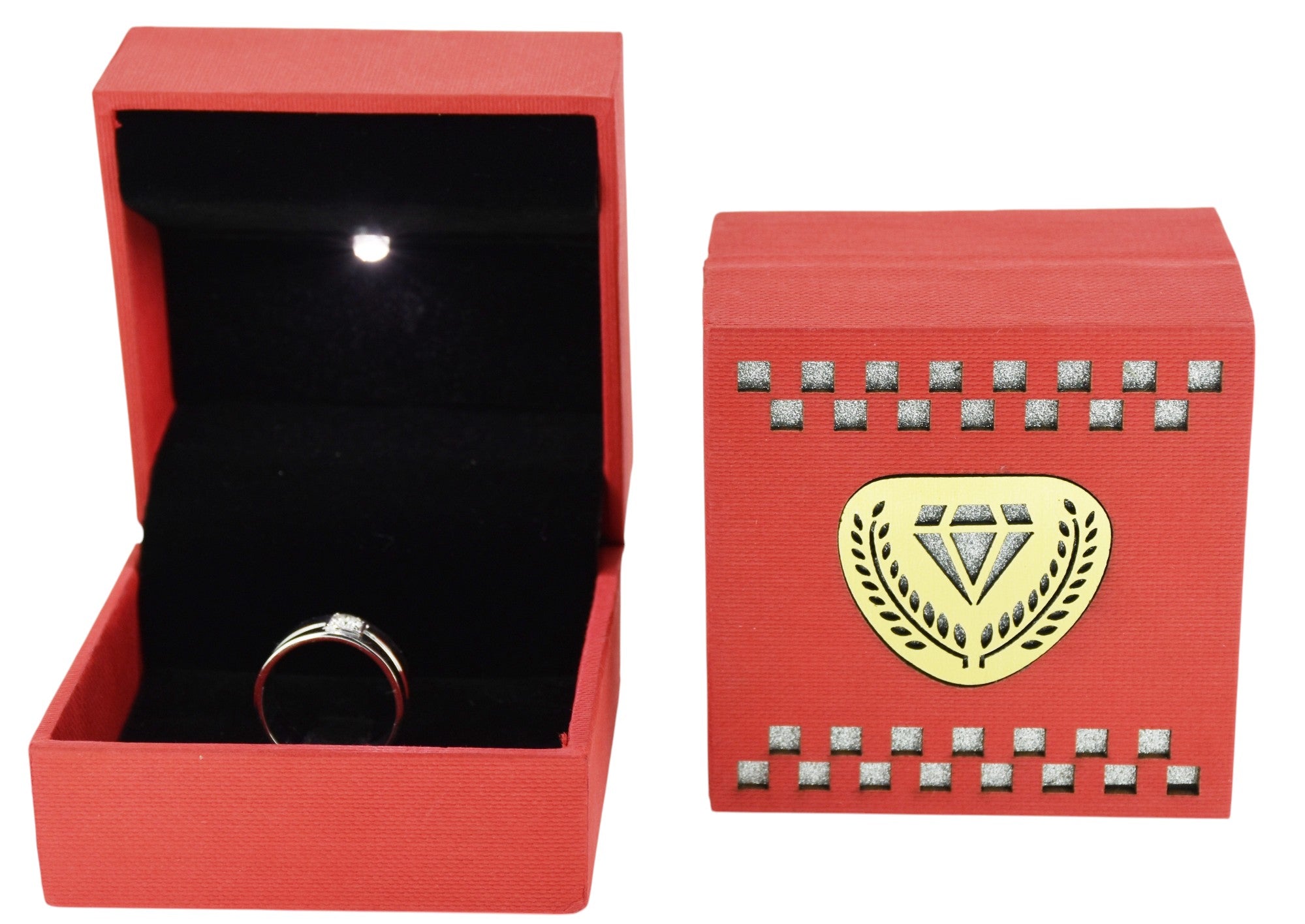 Red Jewellery Box With Laser Cut Design & LED Light.