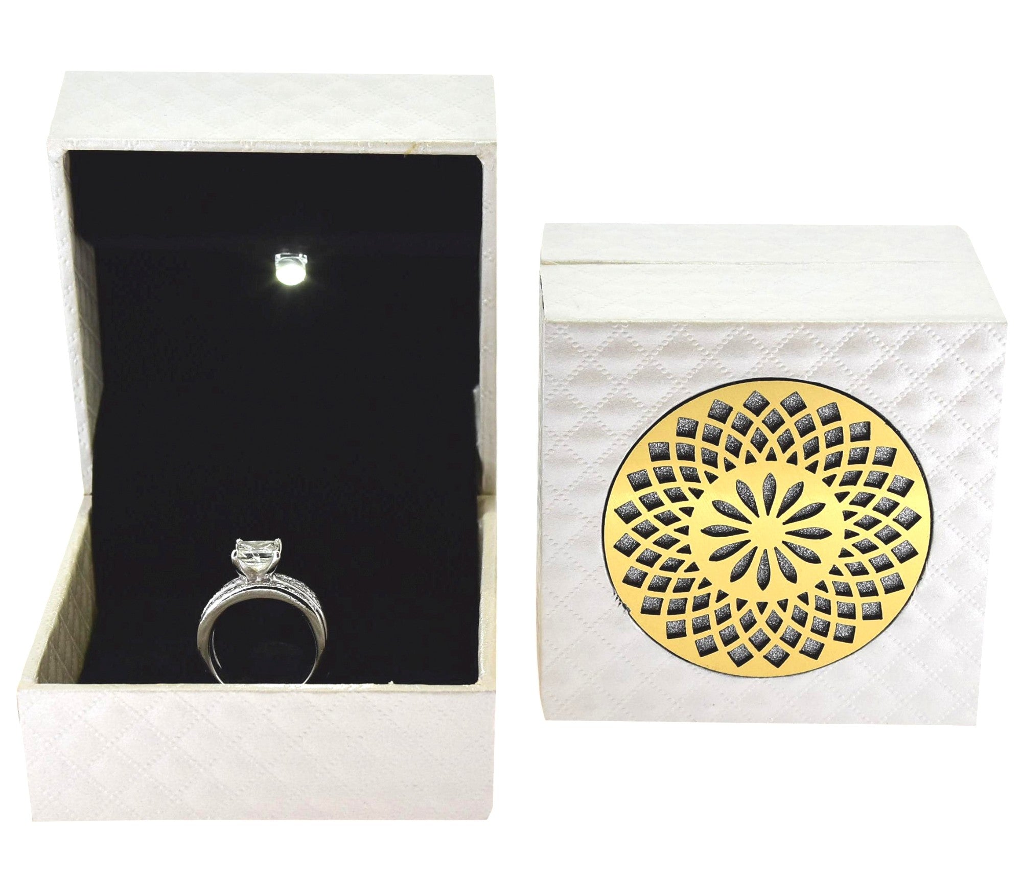 White Jewellery Box With Laser Cut Design & LED Light.
