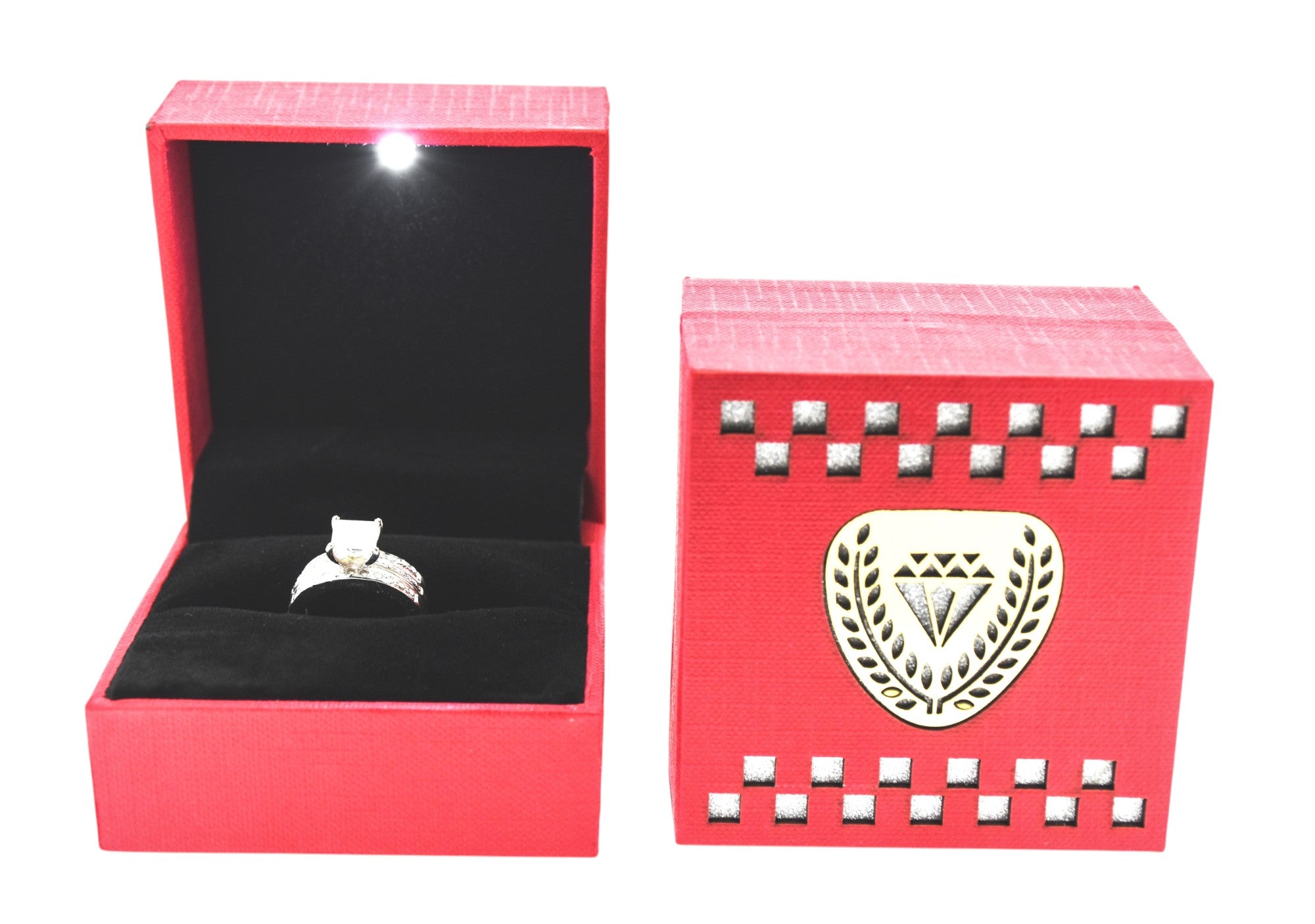 Red Jewellery Box With Laser Cut Design & LED Light.