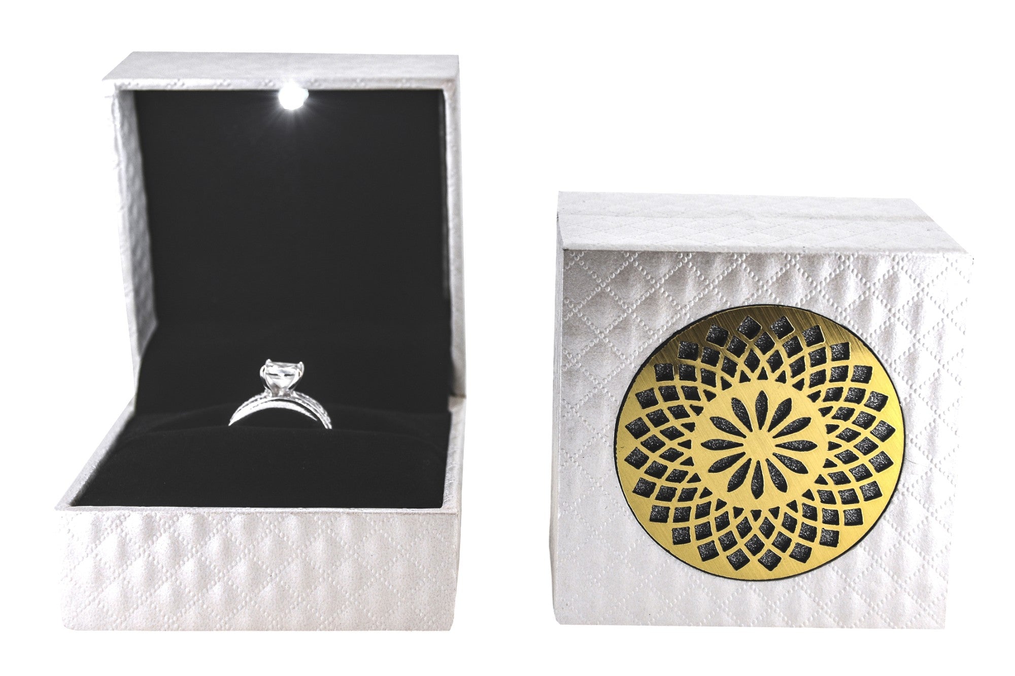 White Jewellery Box With Laser Cut Design & LED Light.