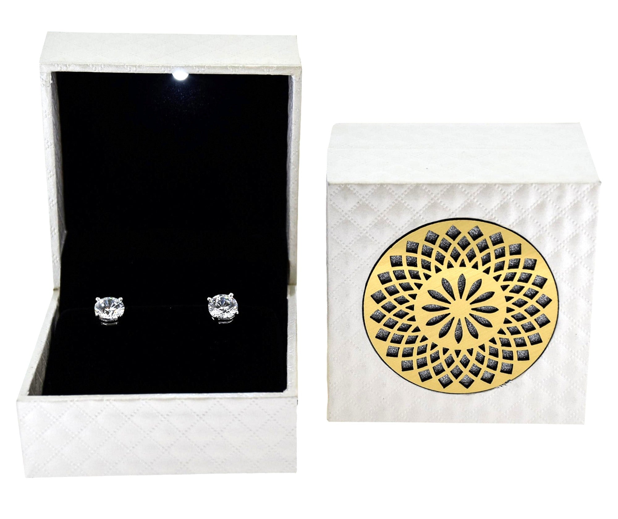 White Jewellery Box With Laser Cut Design & LED Light.