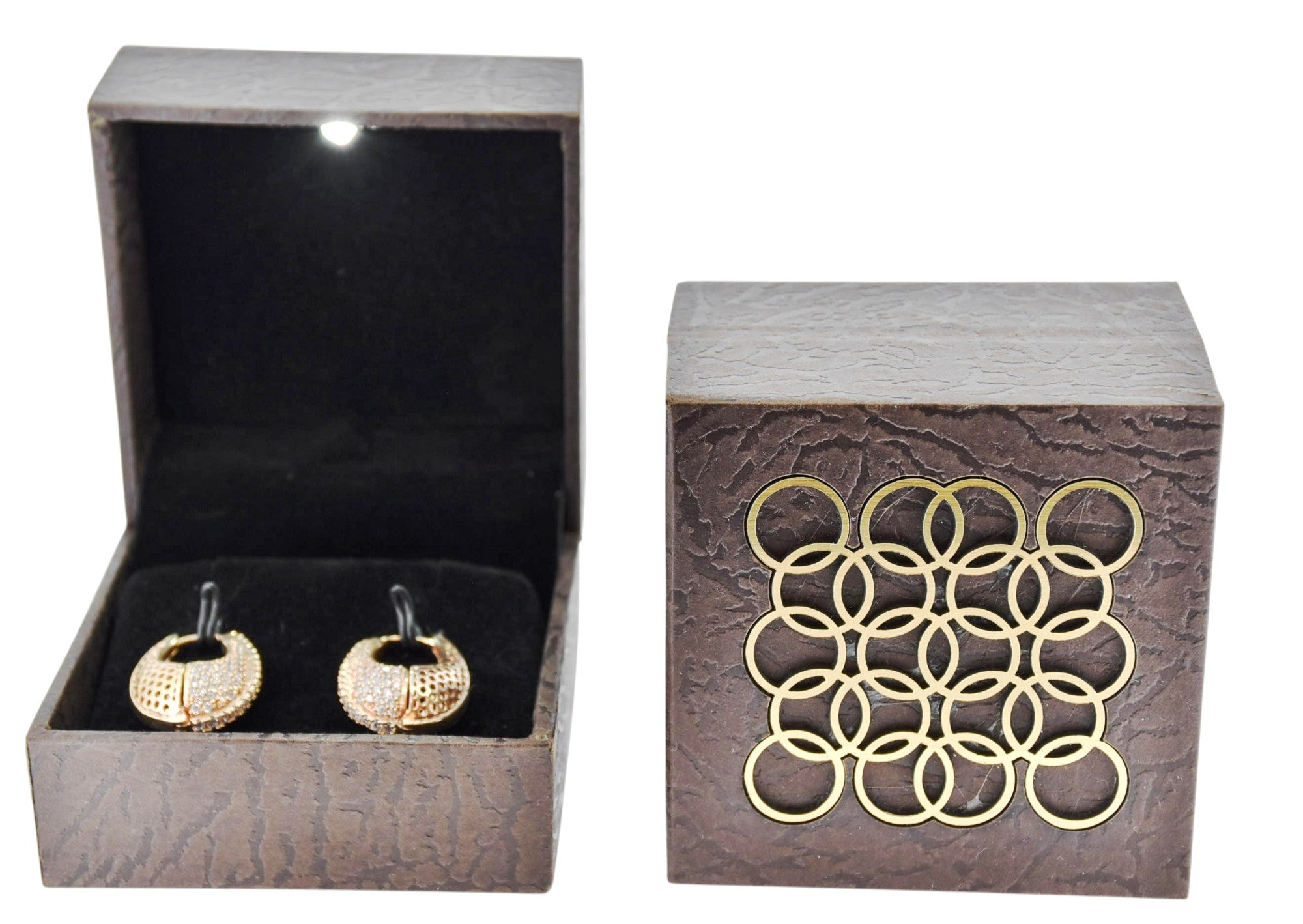 Brown Jewellery Box With Laser Cut Design & LED Light