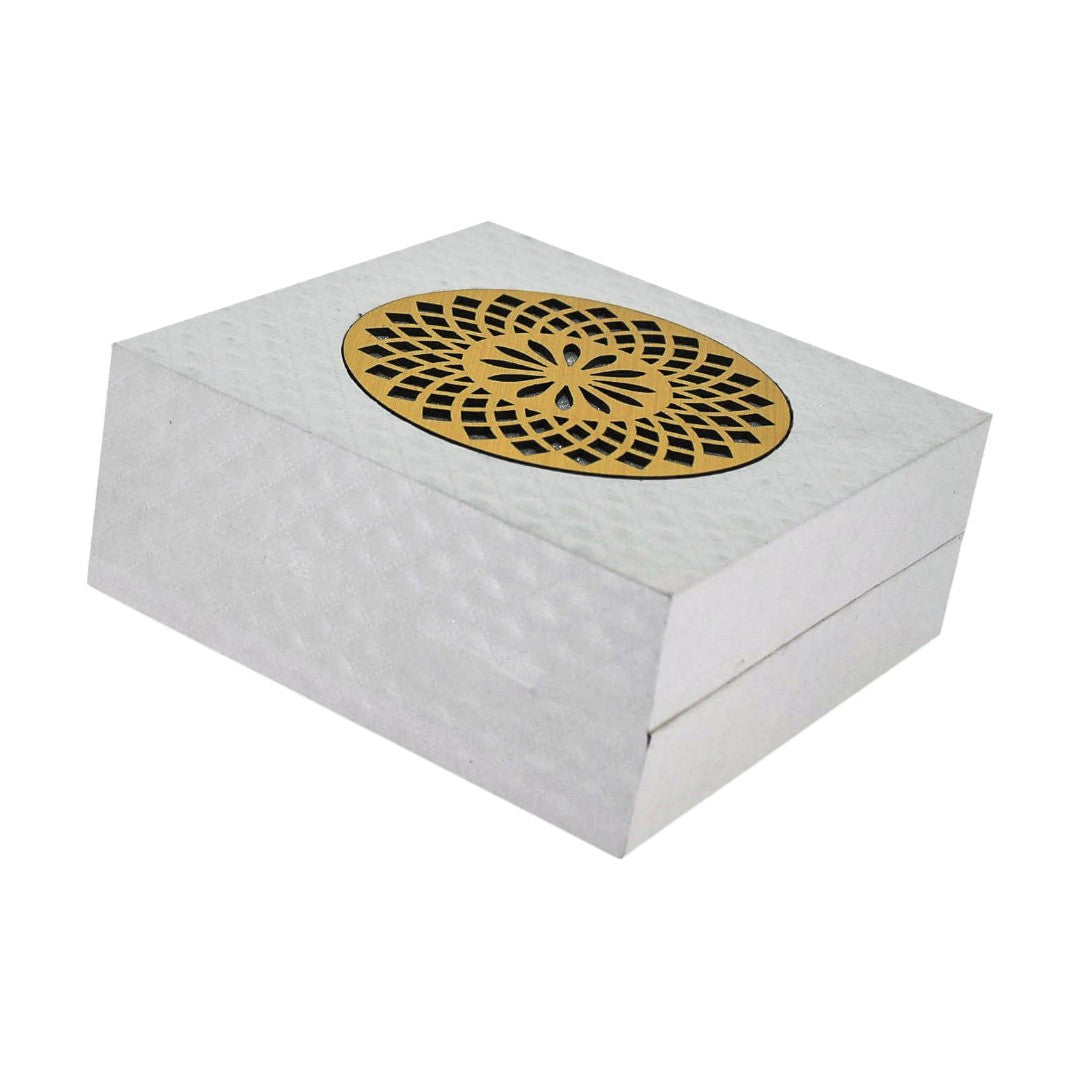 White Jewellery Box With Laser Cut Design & LED Light.