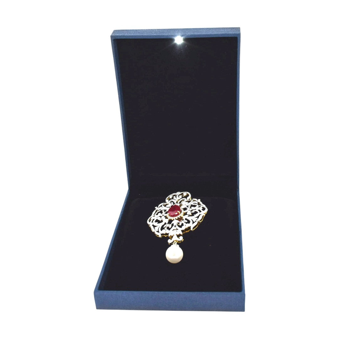Blue Jewellery Box With Laser Cut Design & LED Light.