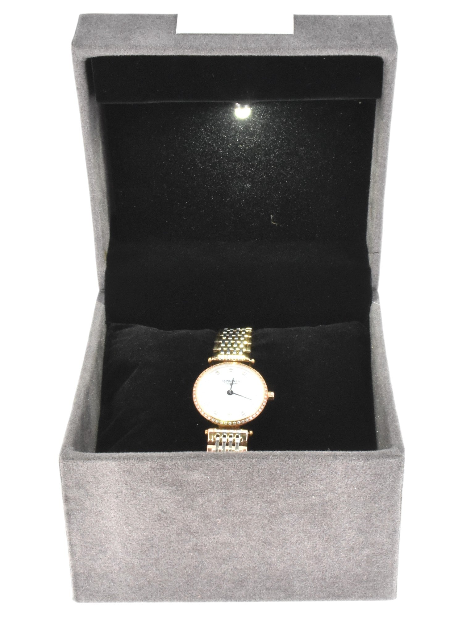 Grey Velvet Jewellery Box With Metal Plate & LED Light.