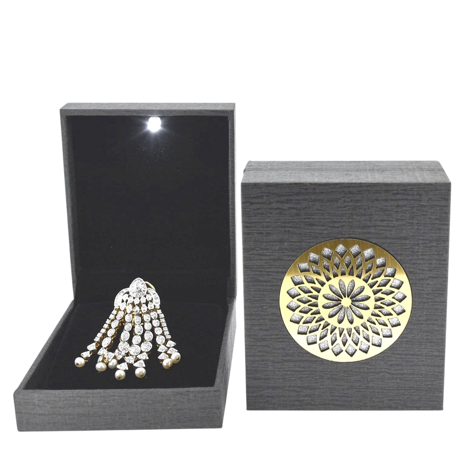 Grey Jewellery Box With Laser Cut Design & LED Light.