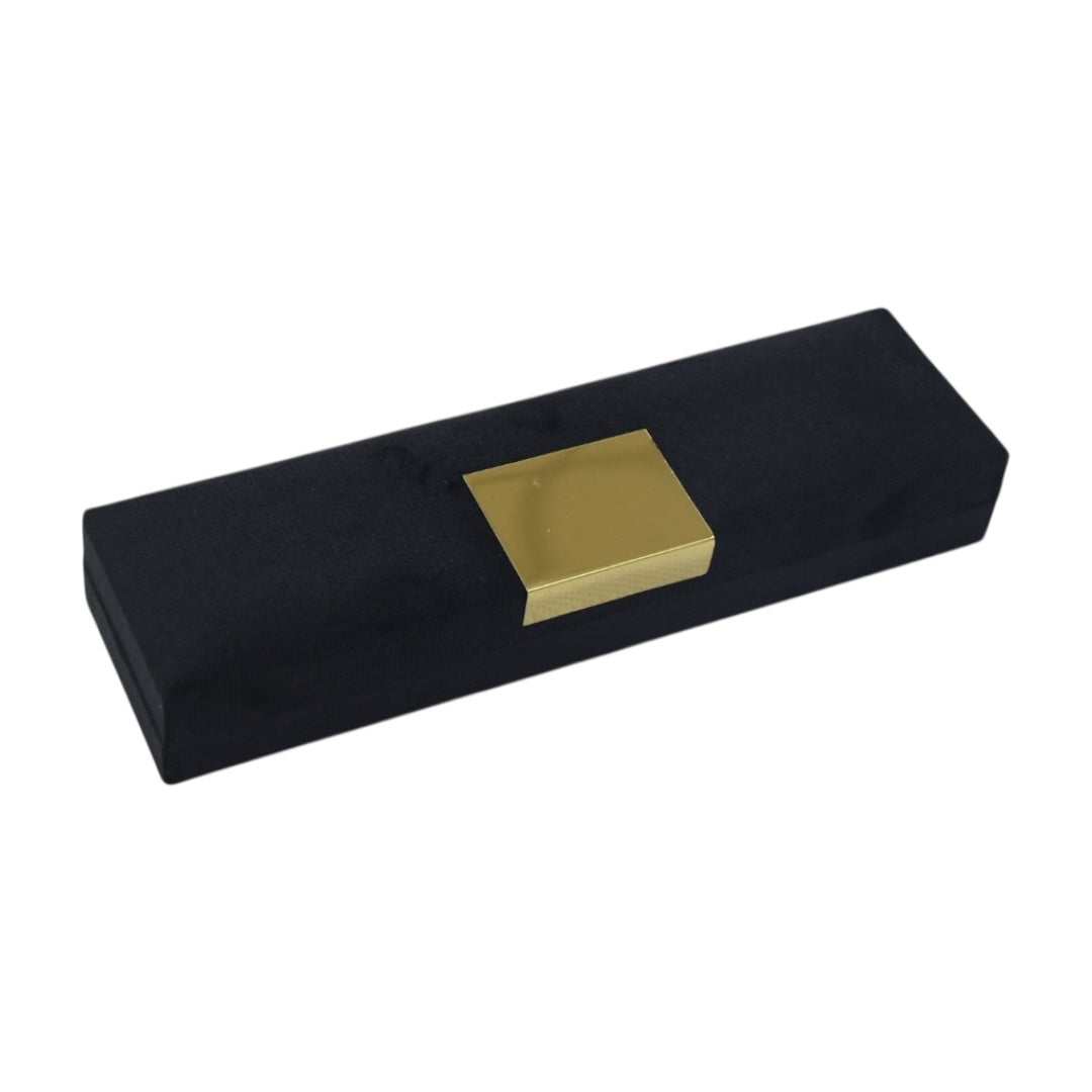 Black Velvet Jewelry Box With Metal Plate & LED Light.