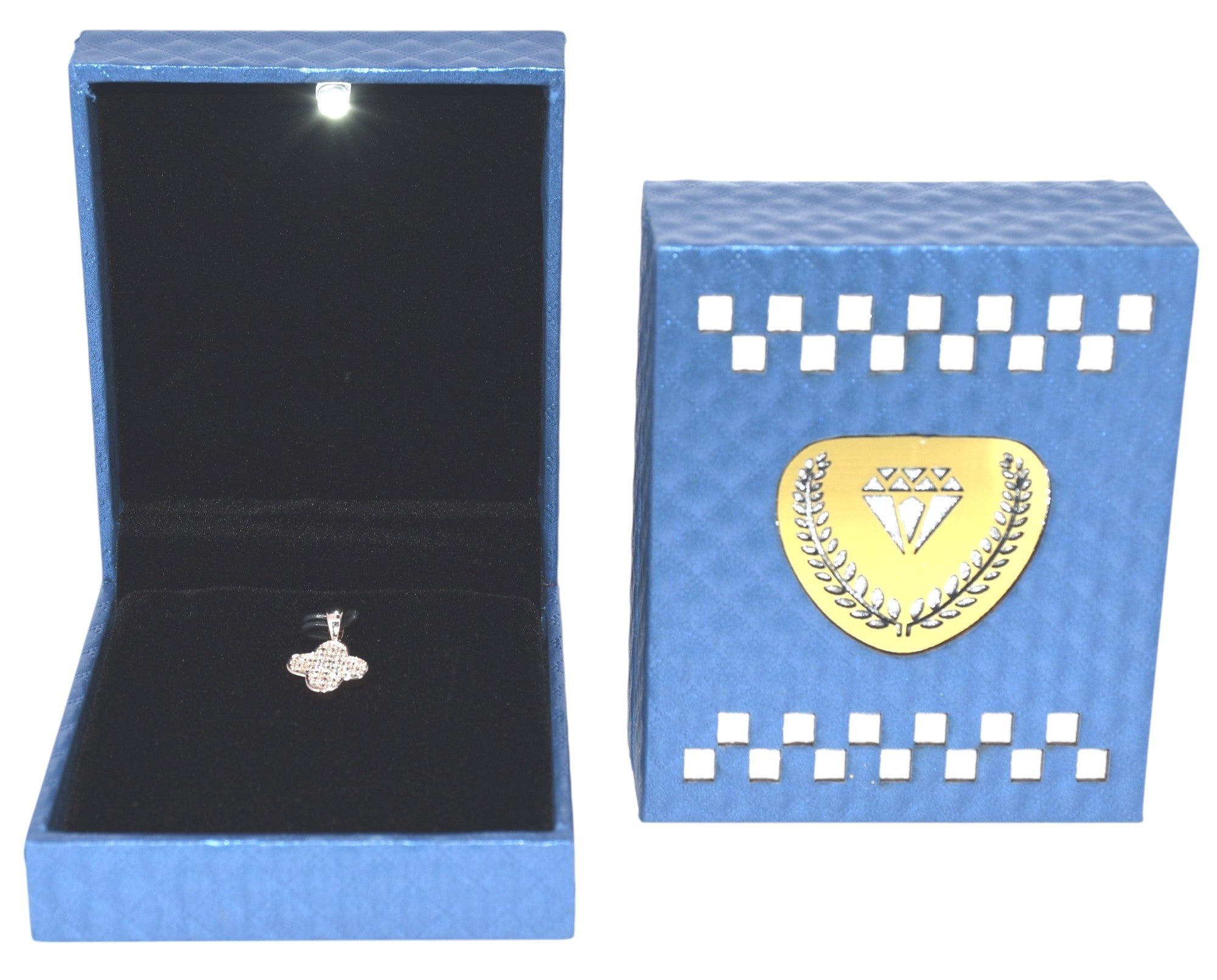 Blue Jewellery Box With Laser Cut Design & LED Light.