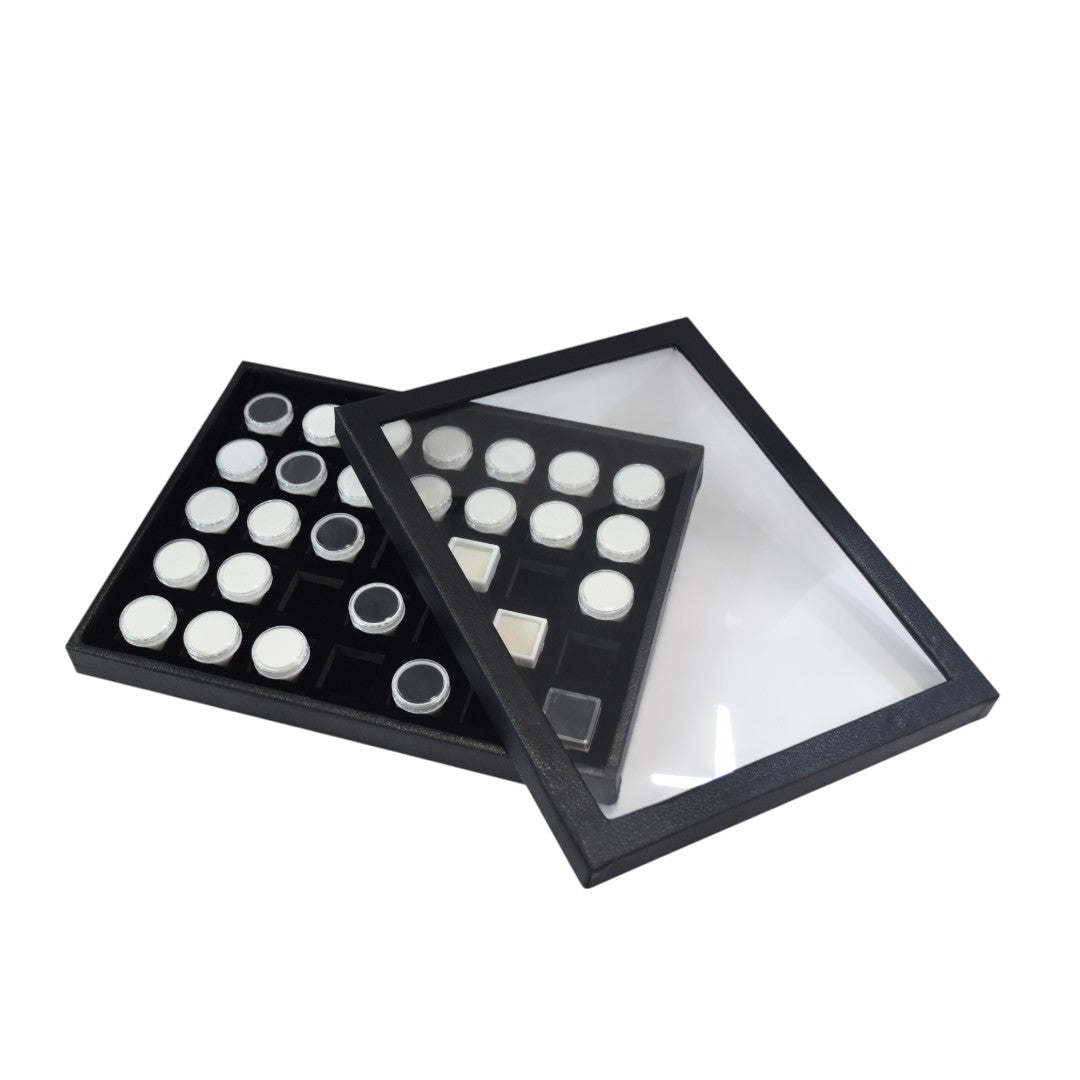 Diamond Storage & Display Boxes Dabbi with transparent Top & Reversible Insert Round 1.0 x 1.0"