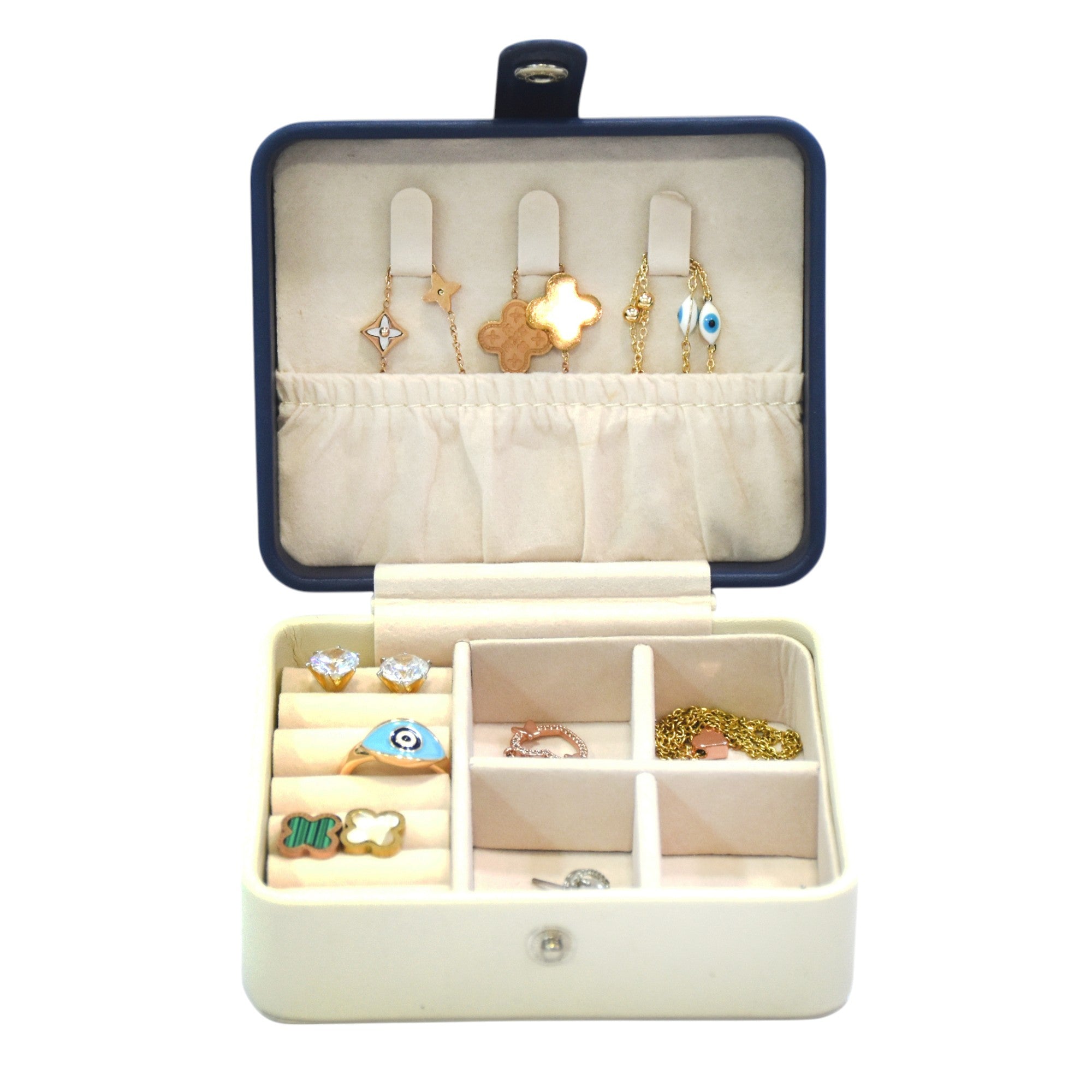 Two Layered Round Portable Jewellery Organiser with Mirror.
