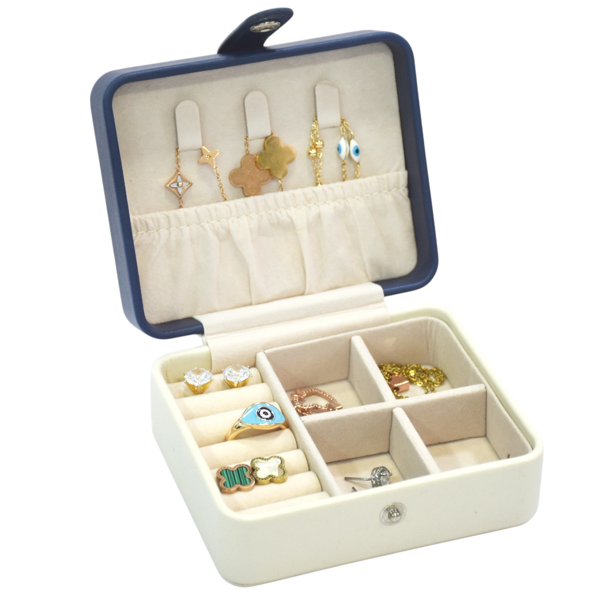 Two Layered Round Portable Jewellery Organiser with Mirror.