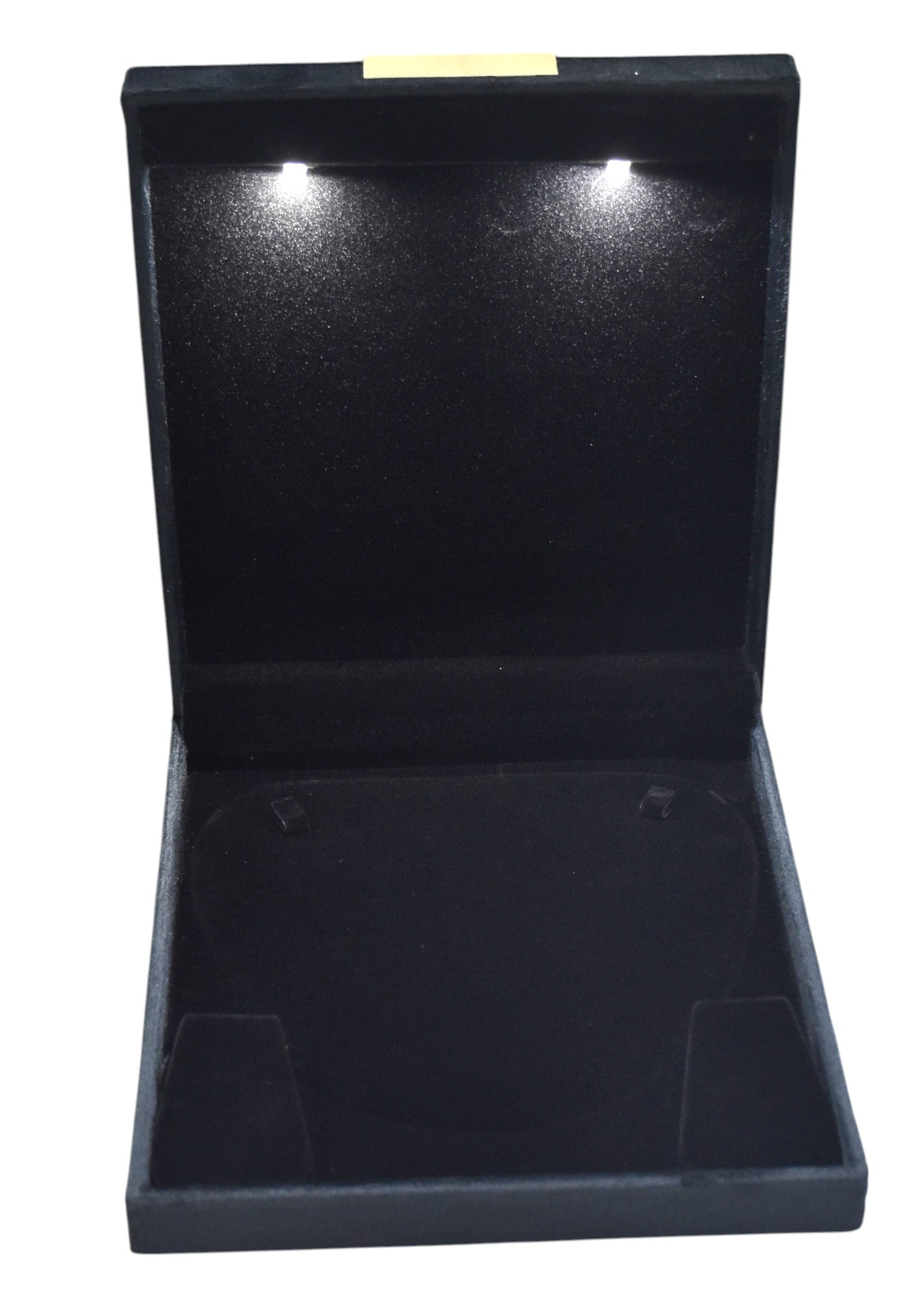 Black Velvet Jewelry Box With Metal Plate & LED Light.