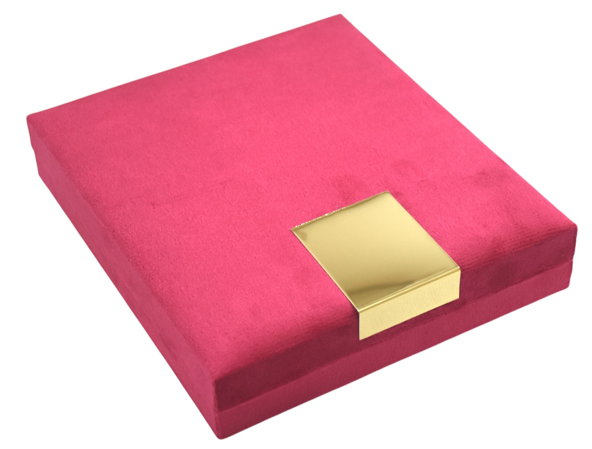 Red Velvet Jewellery Box With Metal Plate & LED Light.