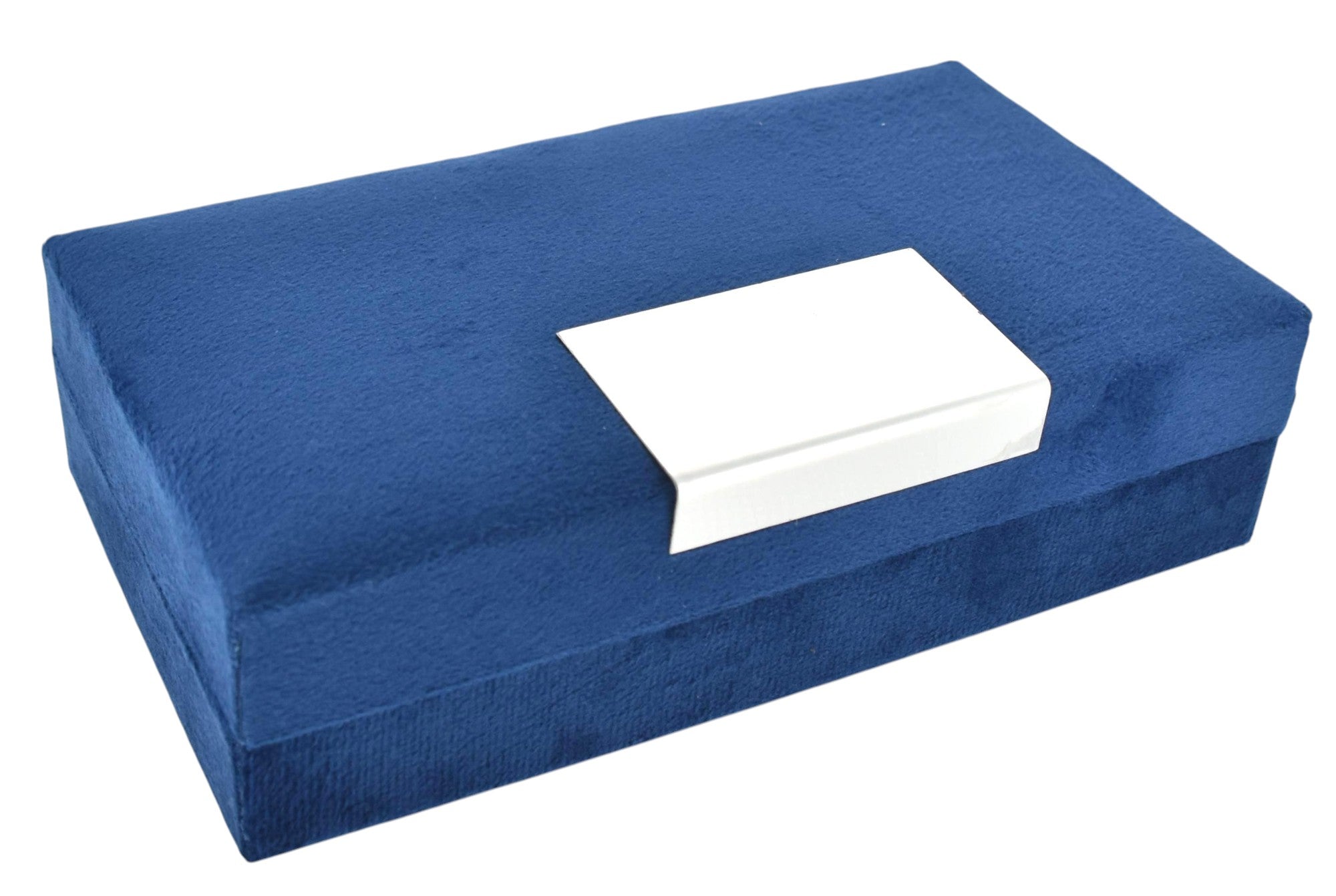 Blue Velvet Jewellery Box with Metal plate & LED Light.