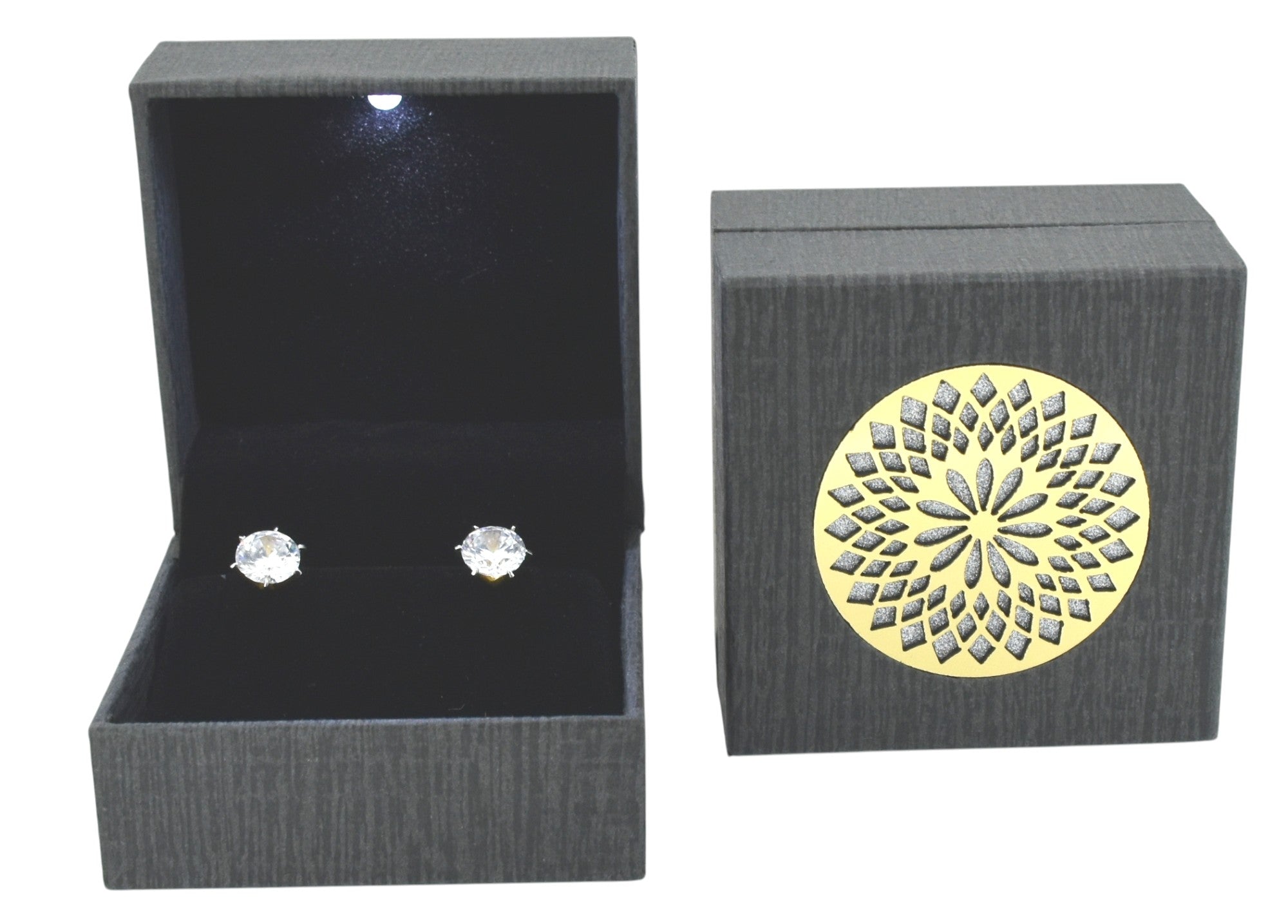 Grey Jewellery Box With Laser Cut Design & LED Light.