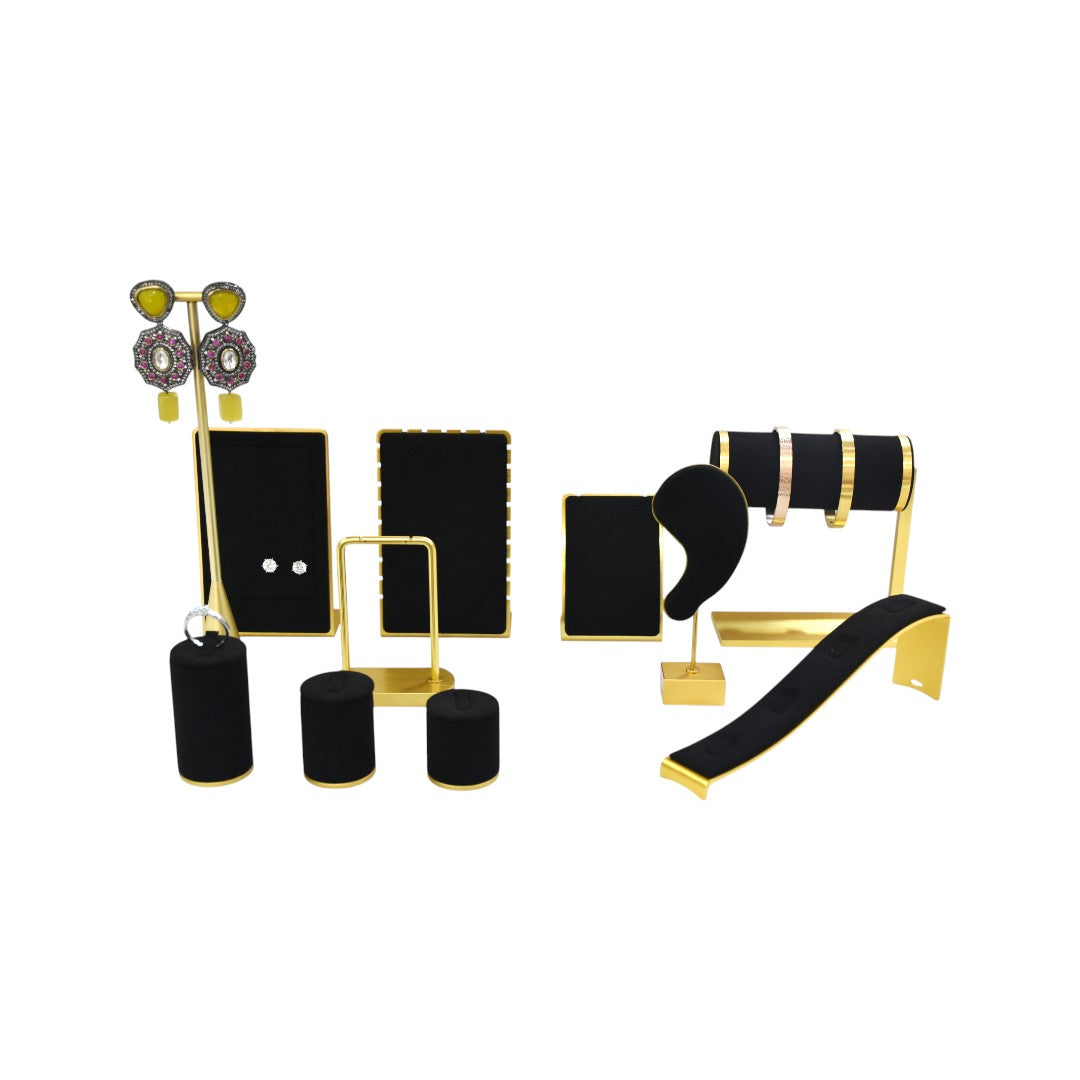 Elegant Gold Brass & Black Suede Jewellery Display Stands.