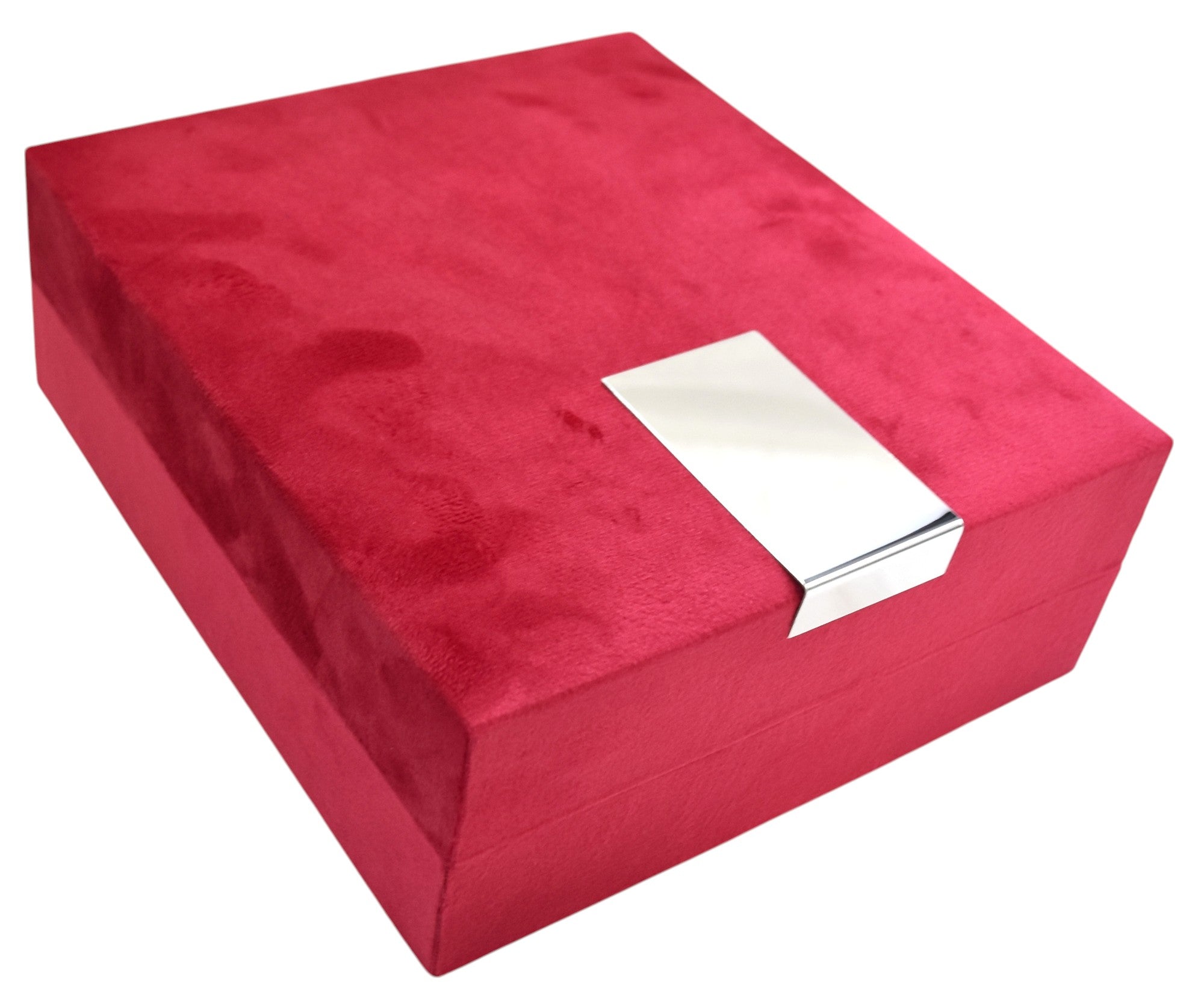 Red Velvet Jewellery Box With Metal Plate & LED Light.