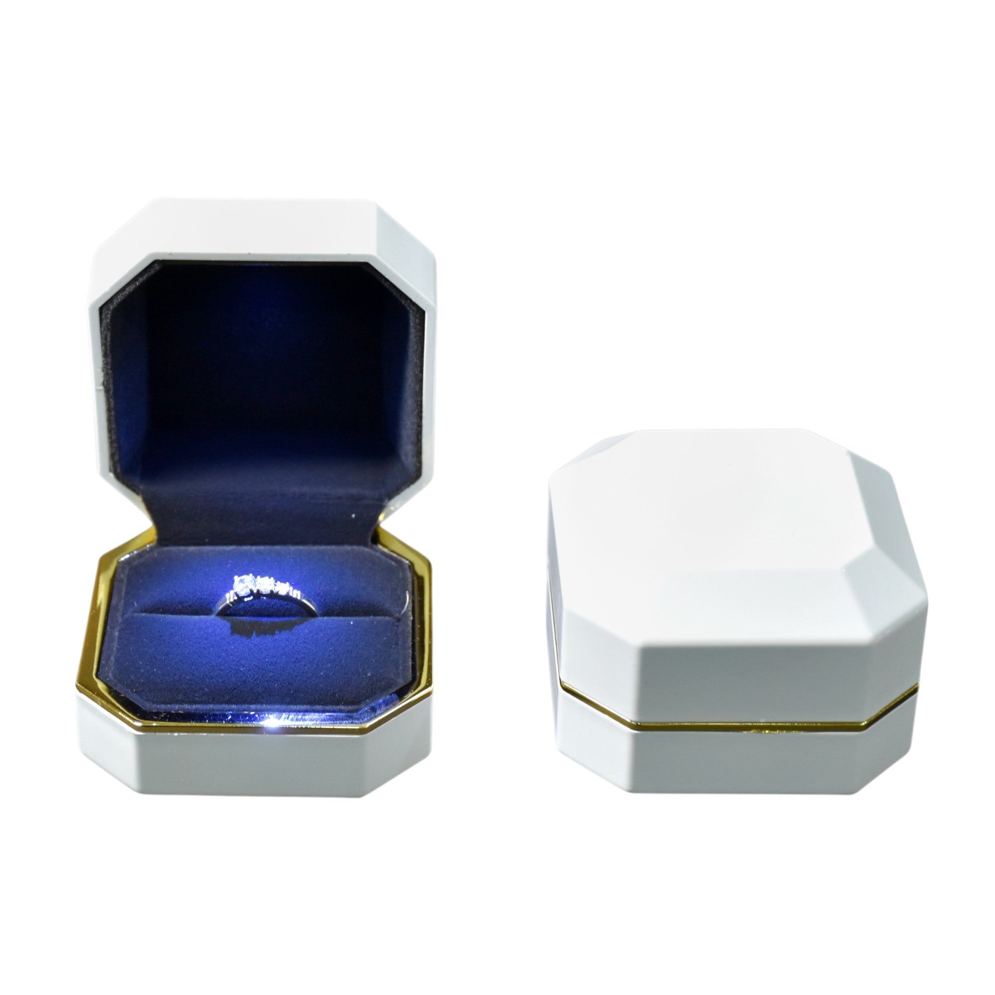 Glossy White Jewellery Boxes With Golden Border & LED Light.