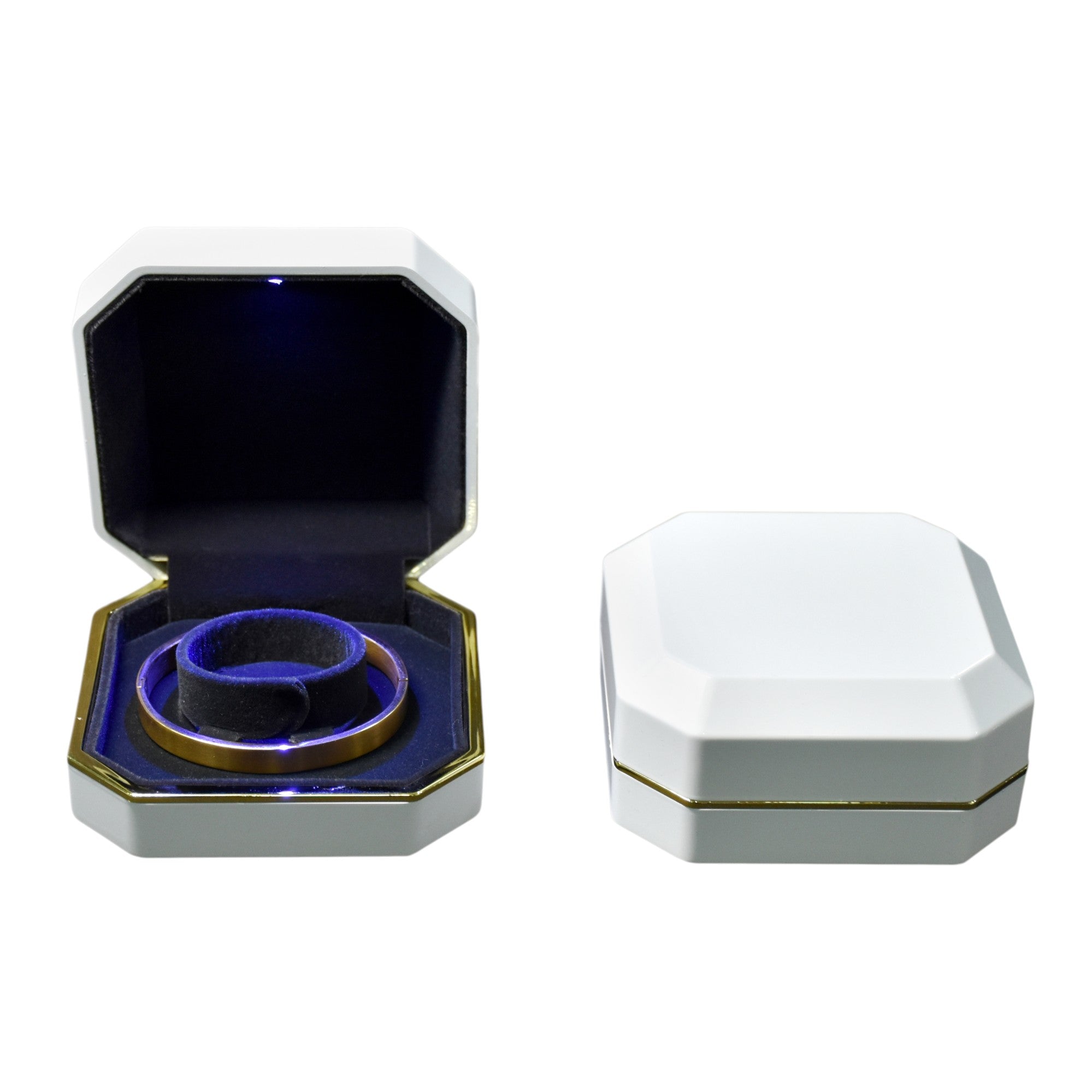 Glossy White Jewellery Boxes With Golden Border & LED Light.
