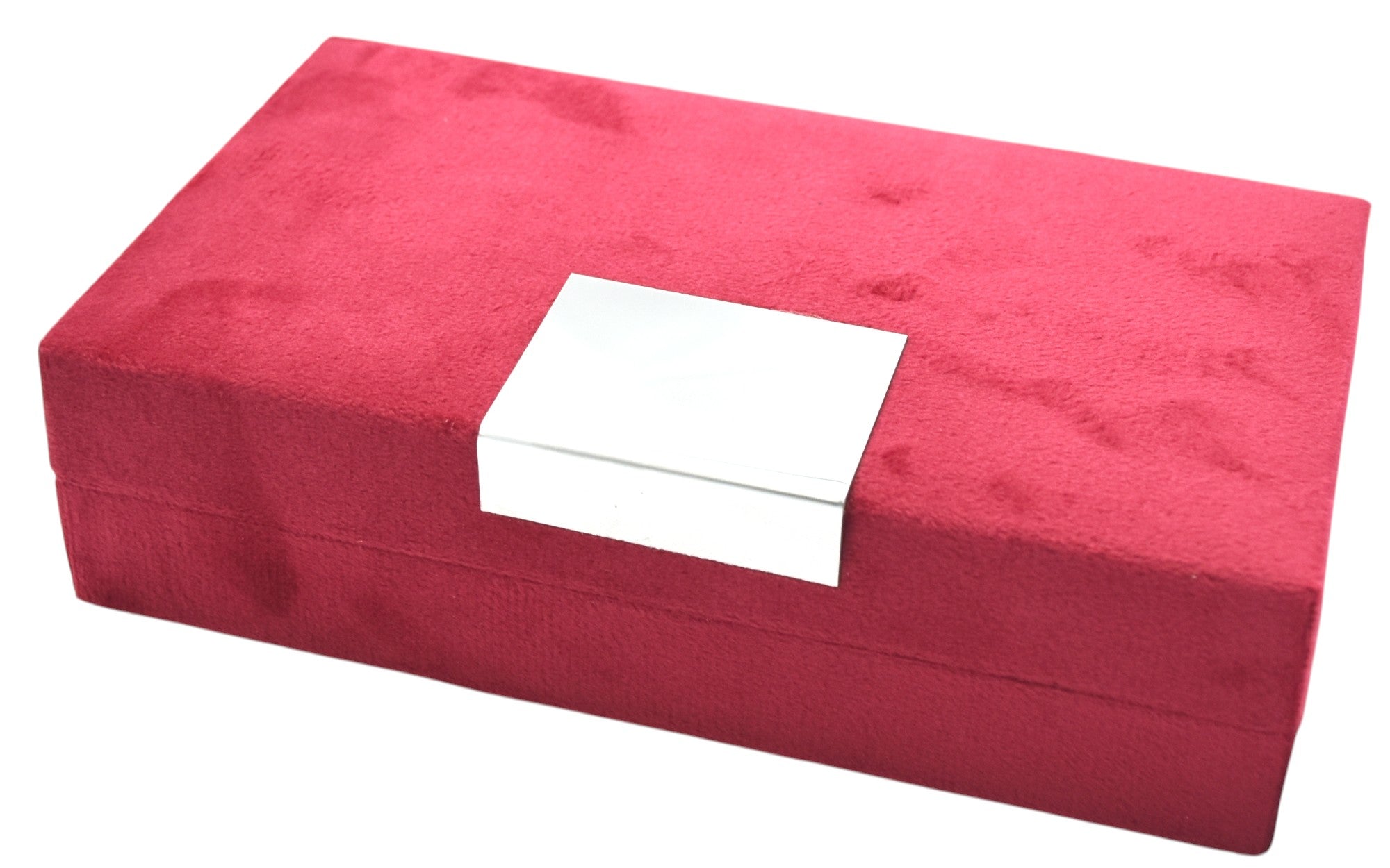 Red Velvet Jewellery Box With Metal Plate & LED Light.