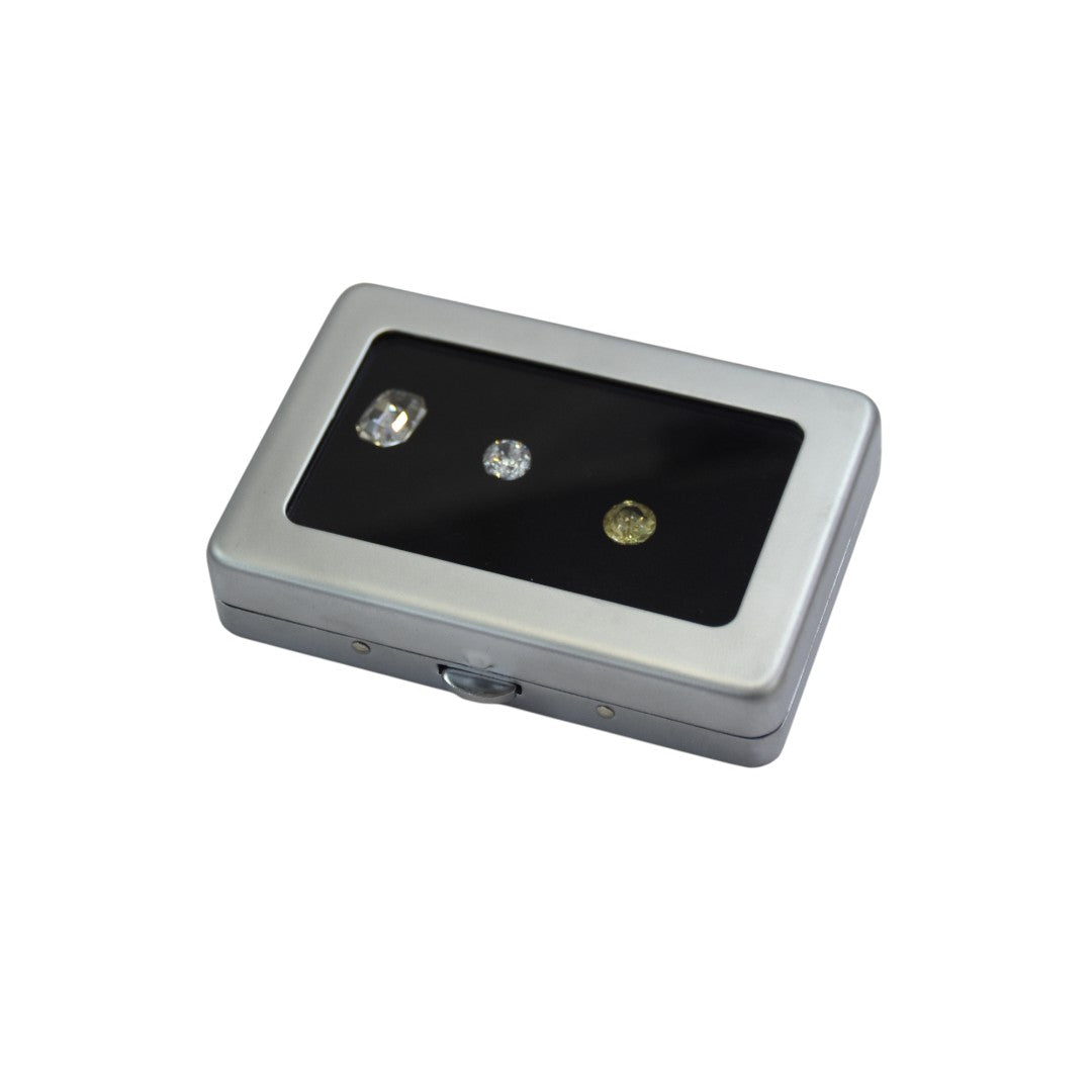 Metal Diamond Gemstone Box Dabbi with Glass Top & Reversible insert (Matt).