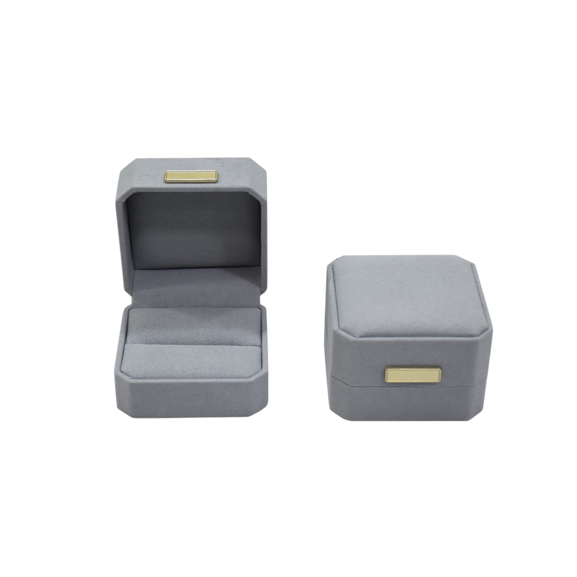 Grey Microfiber Jewellery Box For Ring With Stylish Golden Button.