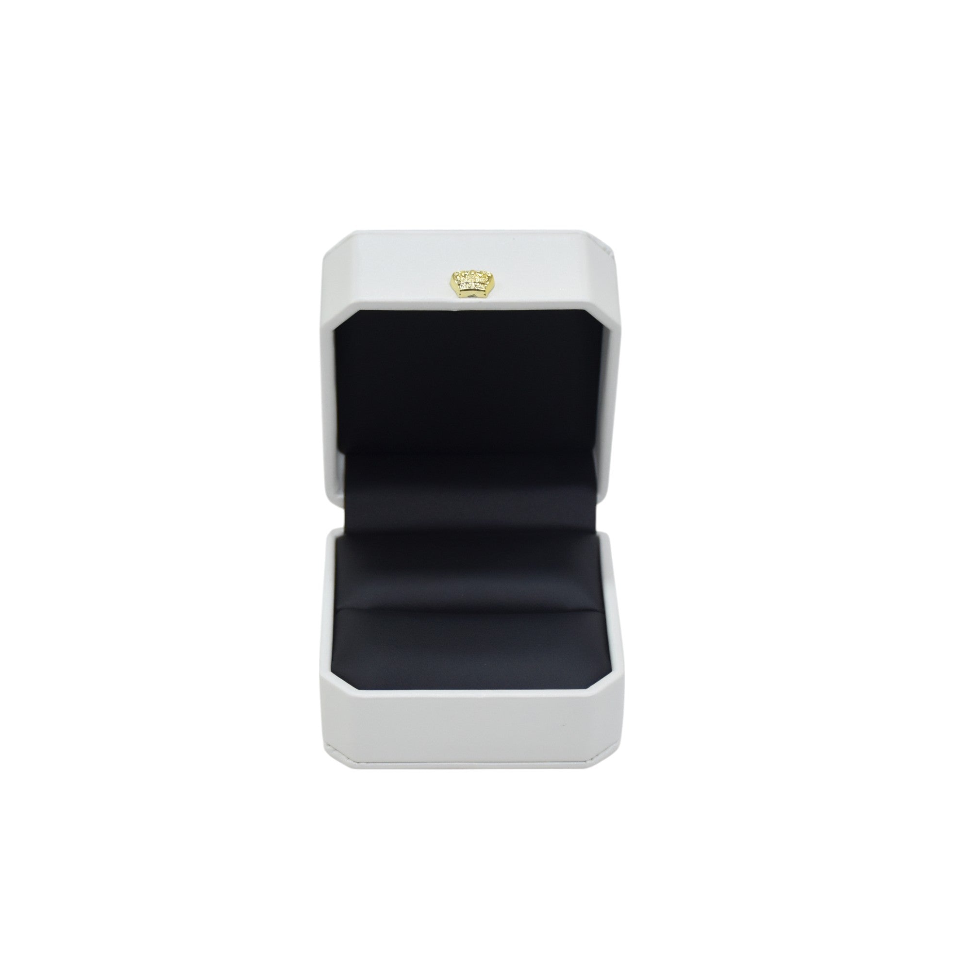 Vegan Letaher White Ring Box with Metal Border.