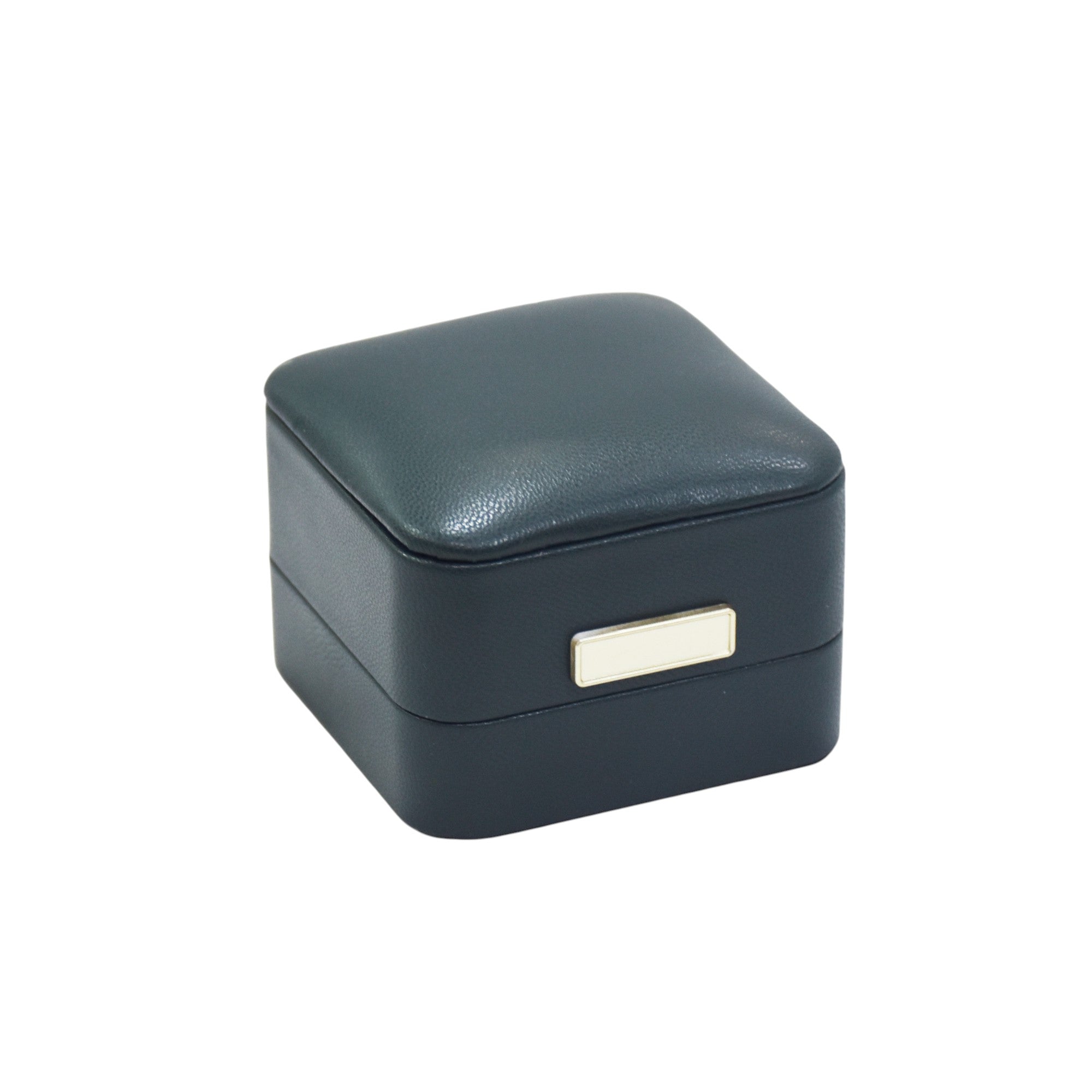 Vegan Letaher Green Ring Box with Metal Border.